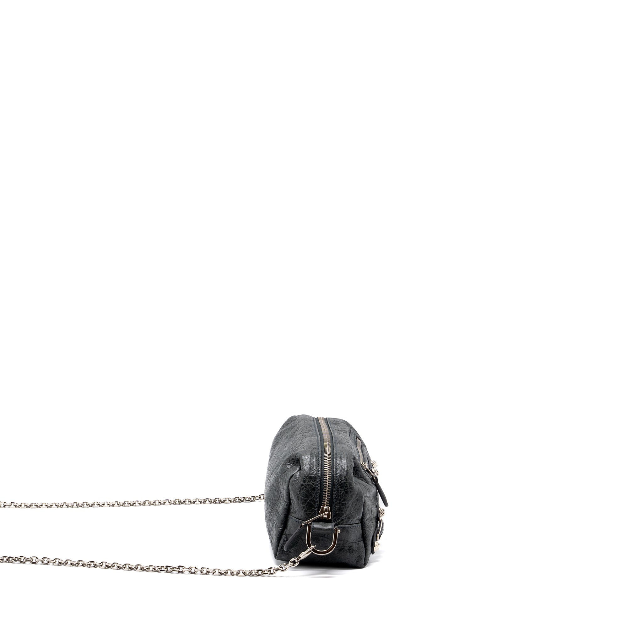BALENCIAGA MINI CITY CROSSBODY CHAIN BAG LEATHER GREY SHW
