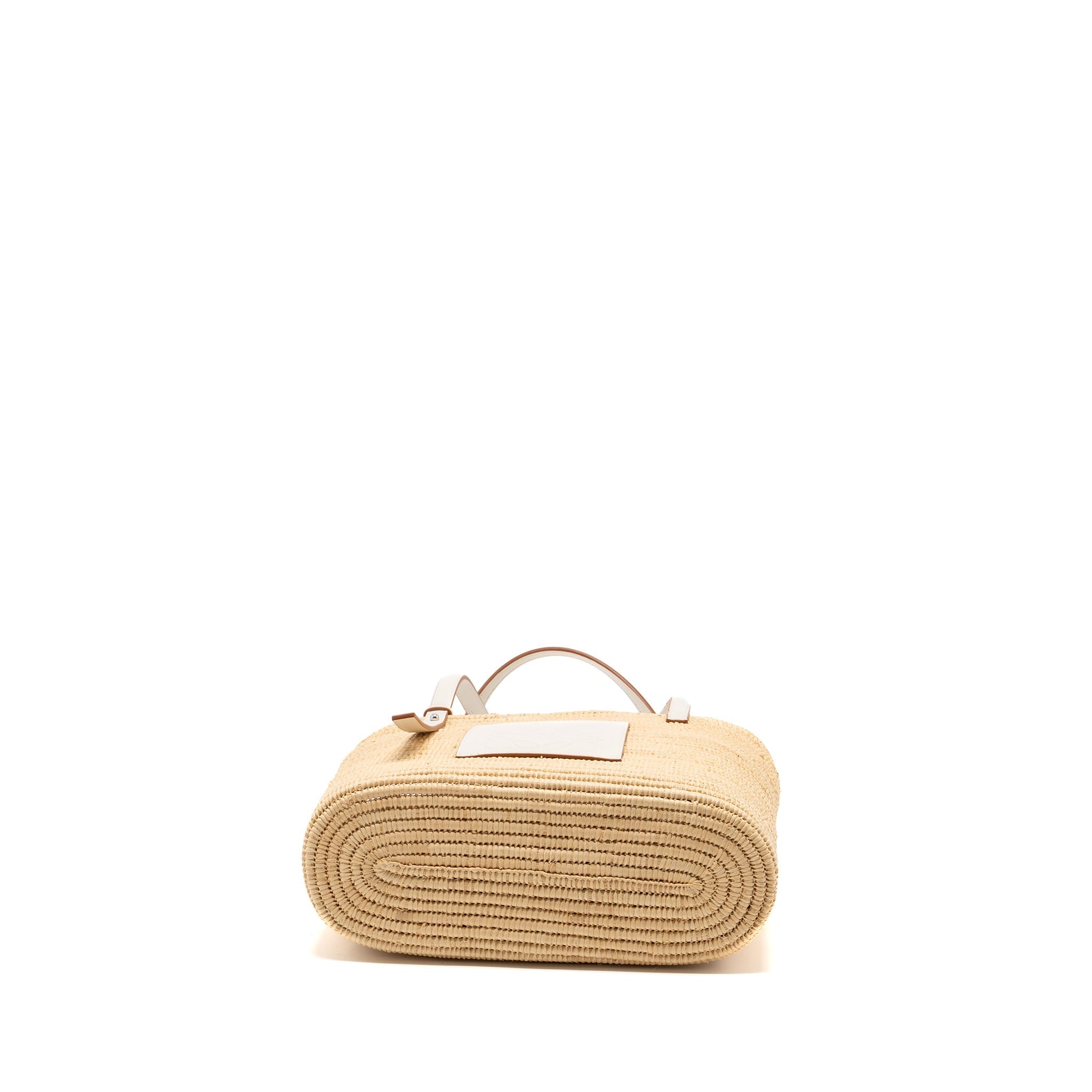 LOEWE SMALL SQUARE BASKET BAG RAFFIA/ CALFSKIN WHITE SHW