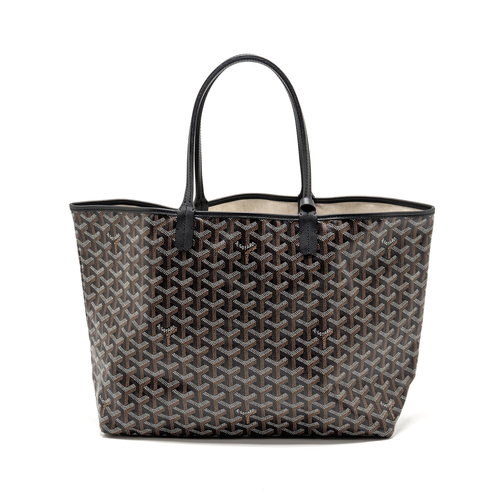 GOYARD SAINT LOUIS PM TOTE GOYARDINE CANVAS/CALFSKIN BLACK SHW