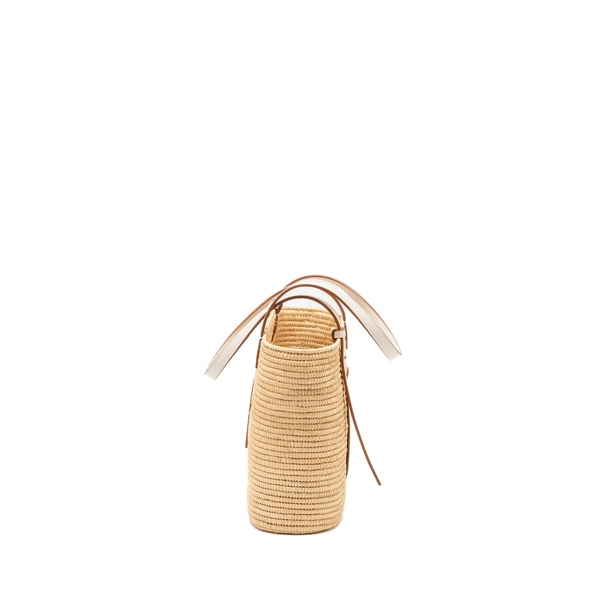 LOEWE SMALL SQUARE BASKET BAG RAFFIA/ CALFSKIN WHITE SHW
