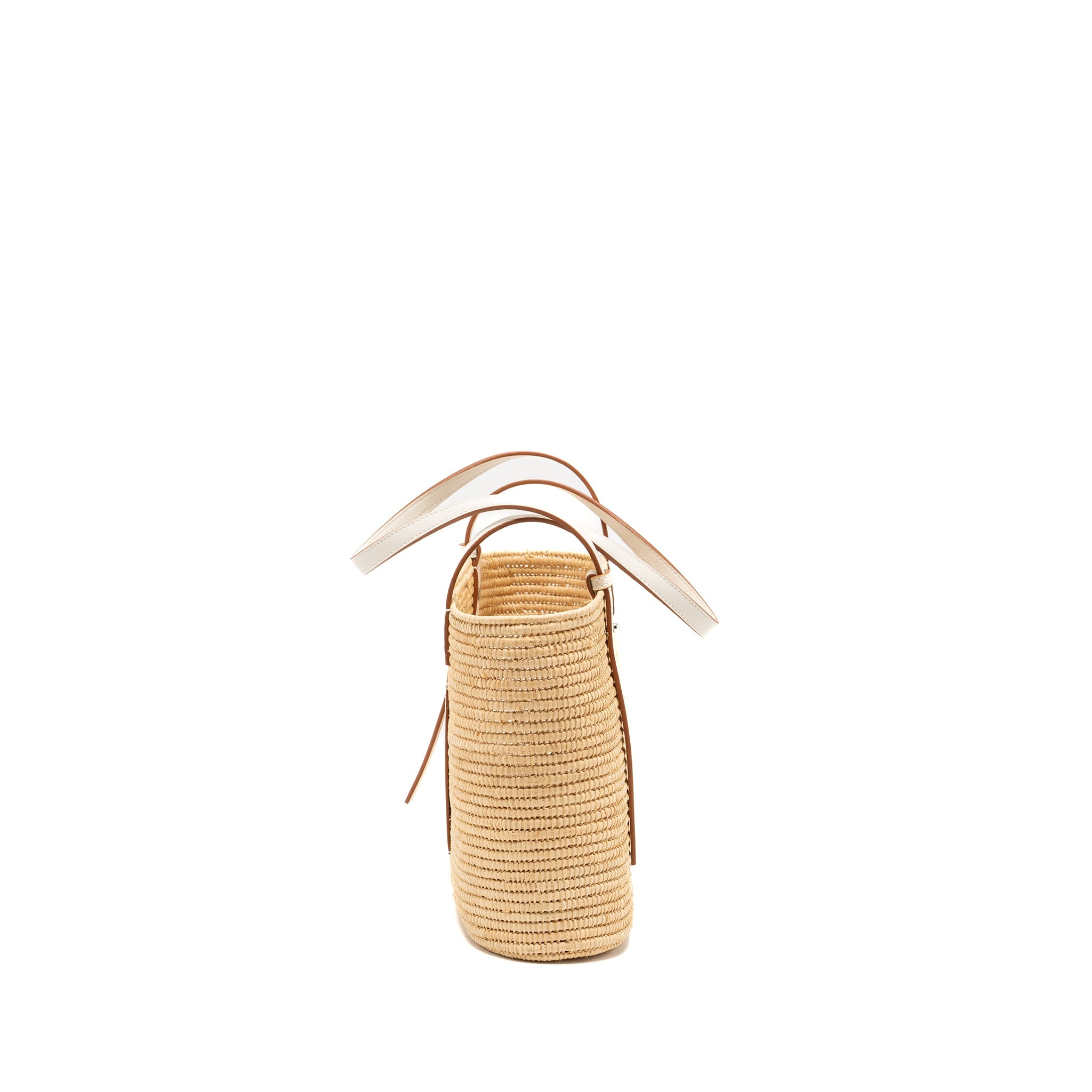 LOEWE SMALL SQUARE BASKET BAG RAFFIA/ CALFSKIN WHITE SHW