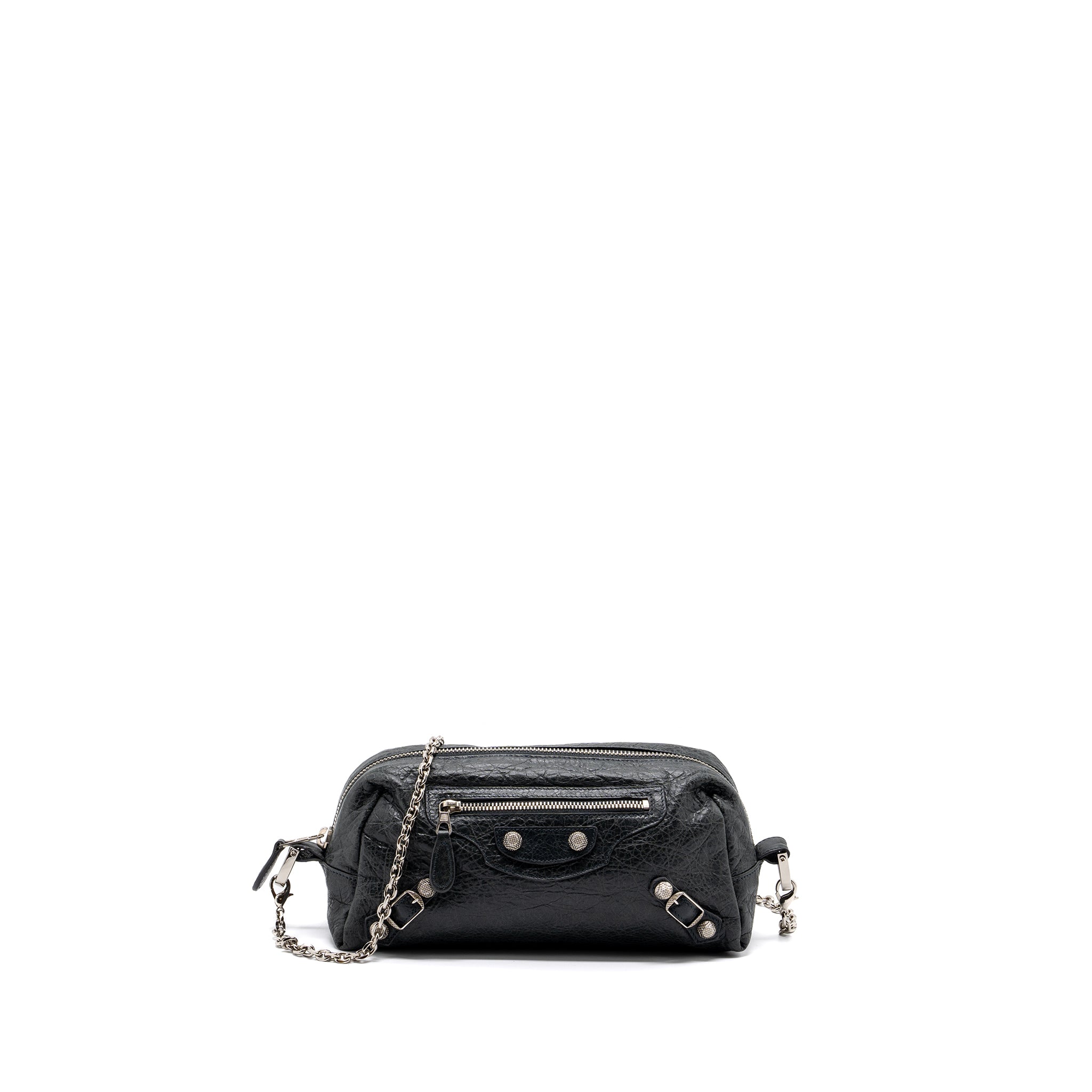 BALENCIAGA MINI CITY CROSSBODY CHAIN BAG LEATHER GREY SHW