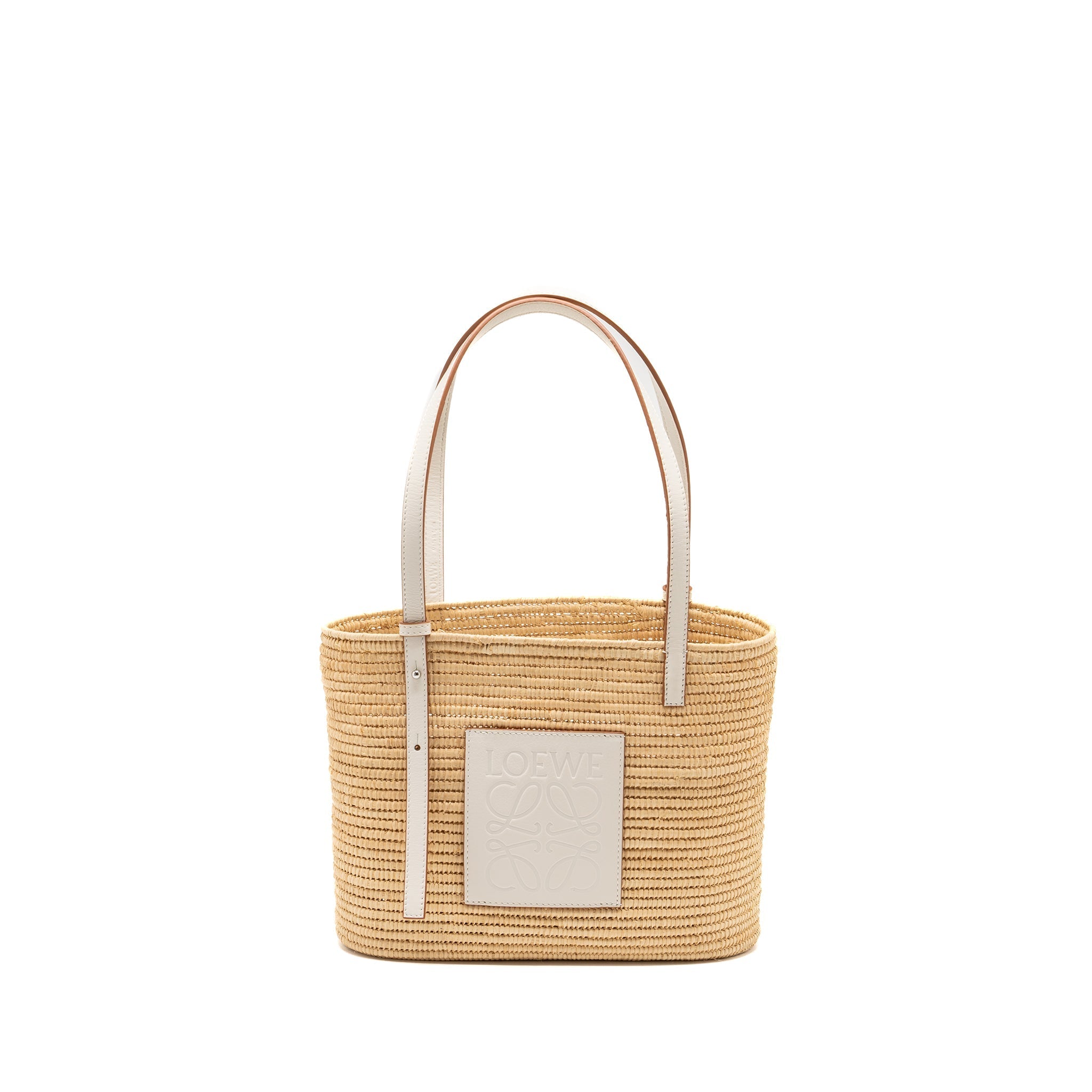 LOEWE SMALL SQUARE BASKET BAG RAFFIA/ CALFSKIN WHITE SHW