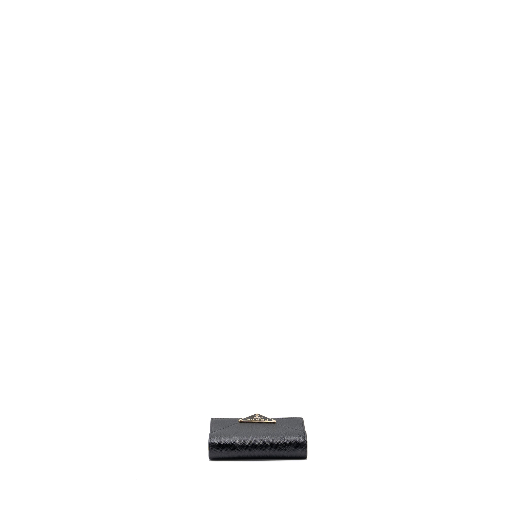 PRADA CARD HOLDER WITH SHOULDER STRAP SAFFIANO LEATHER BLACK GHW