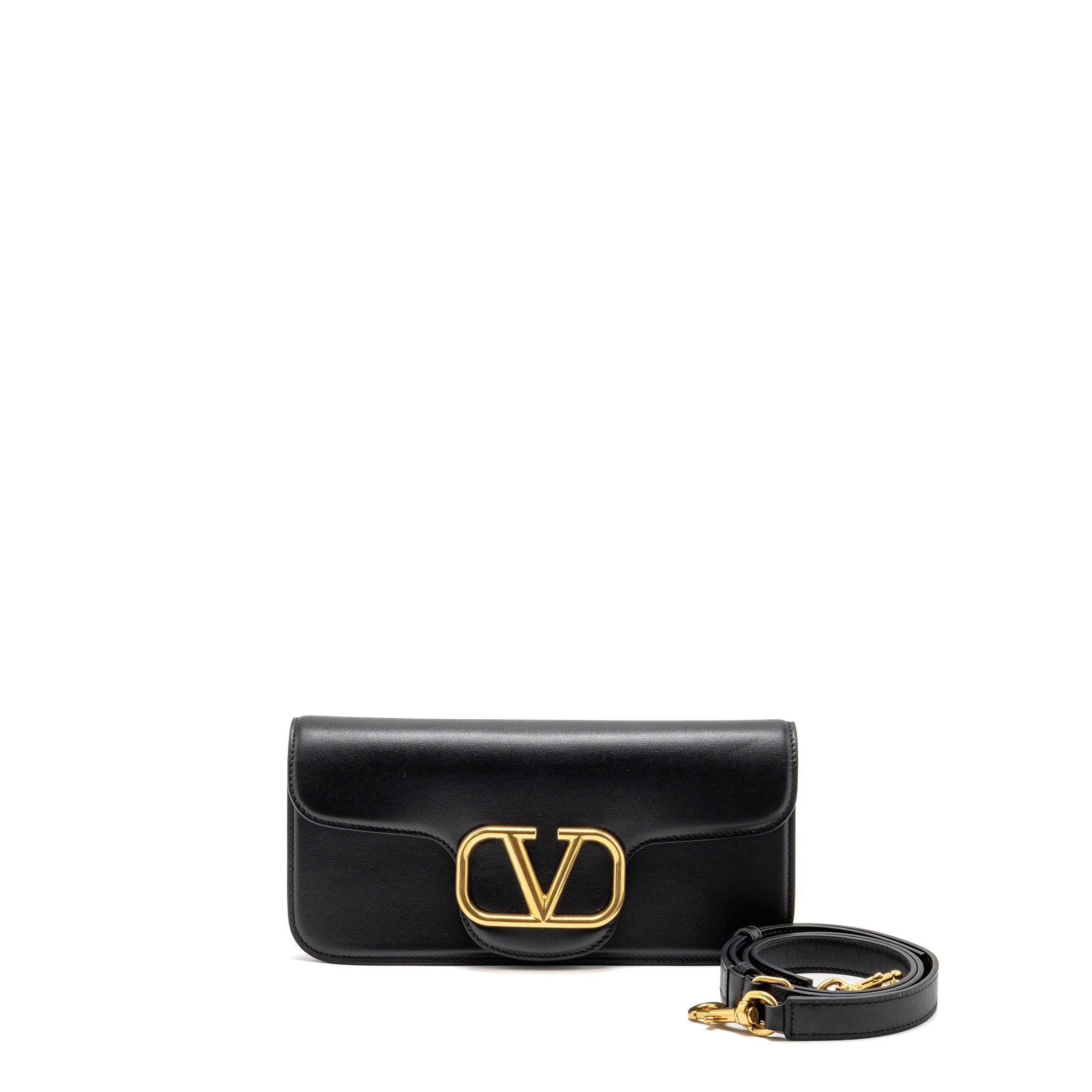 VALENTINO SMALL V LOGO CROSSBODY BAG CALFSKIN BLACK GHW