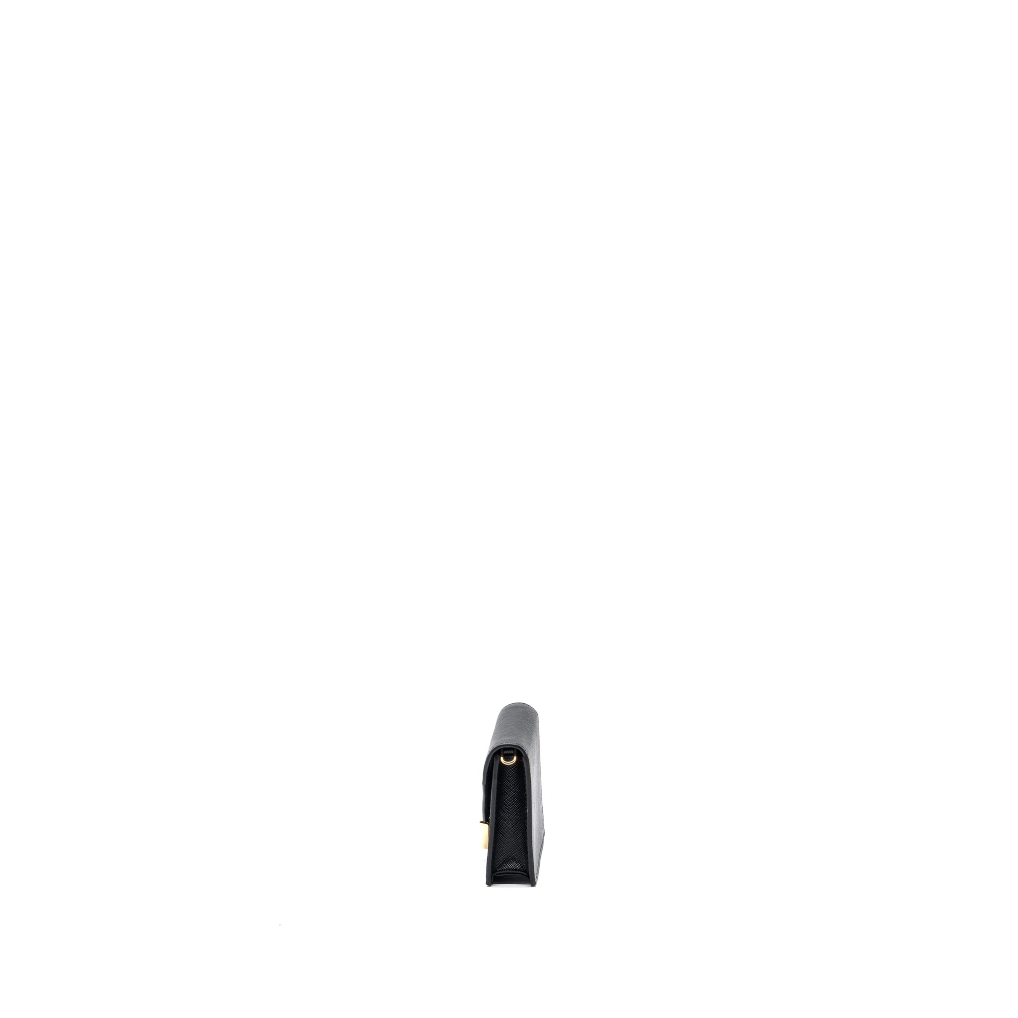 PRADA CARD HOLDER WITH SHOULDER STRAP SAFFIANO LEATHER BLACK GHW