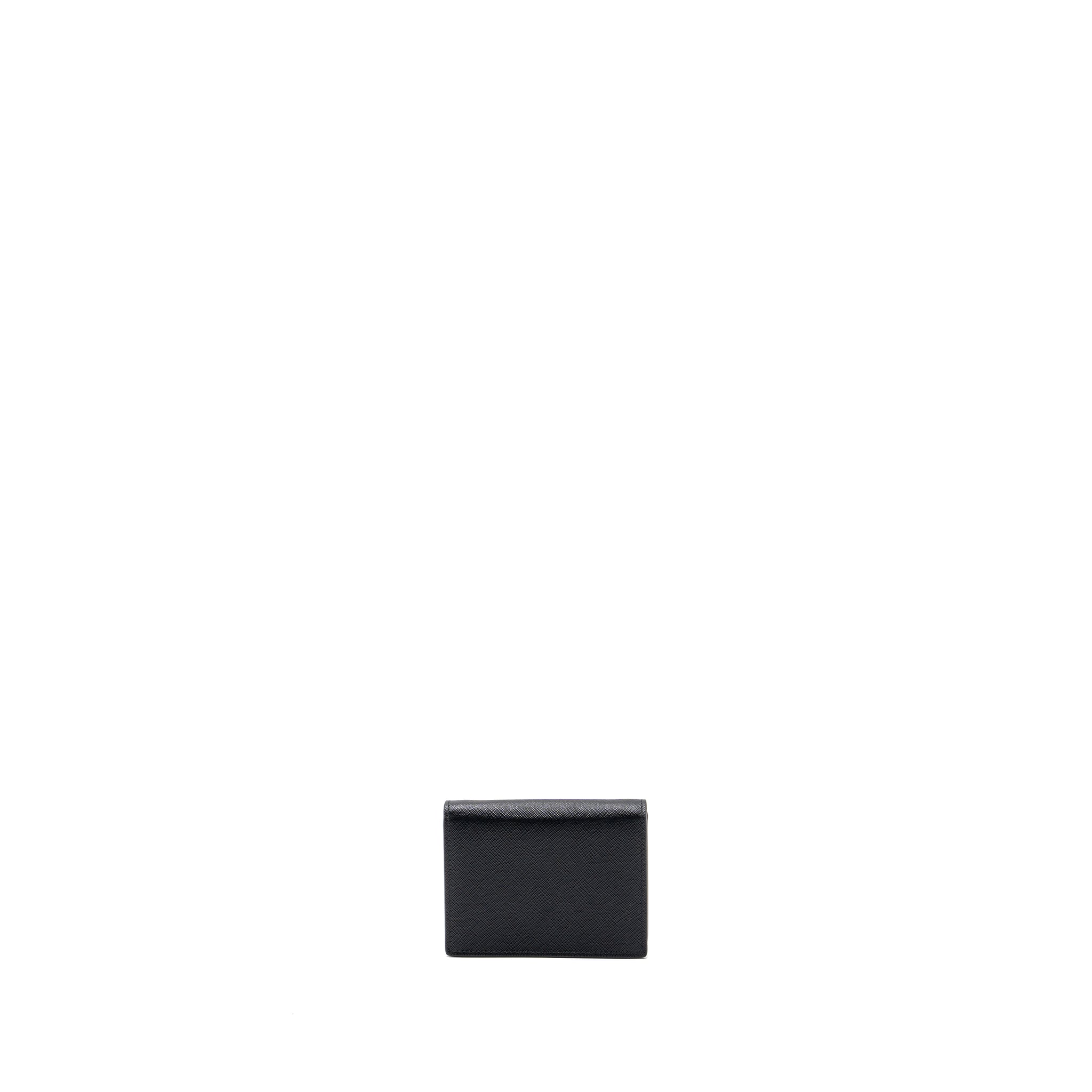 PRADA CARD HOLDER WITH SHOULDER STRAP SAFFIANO LEATHER BLACK GHW