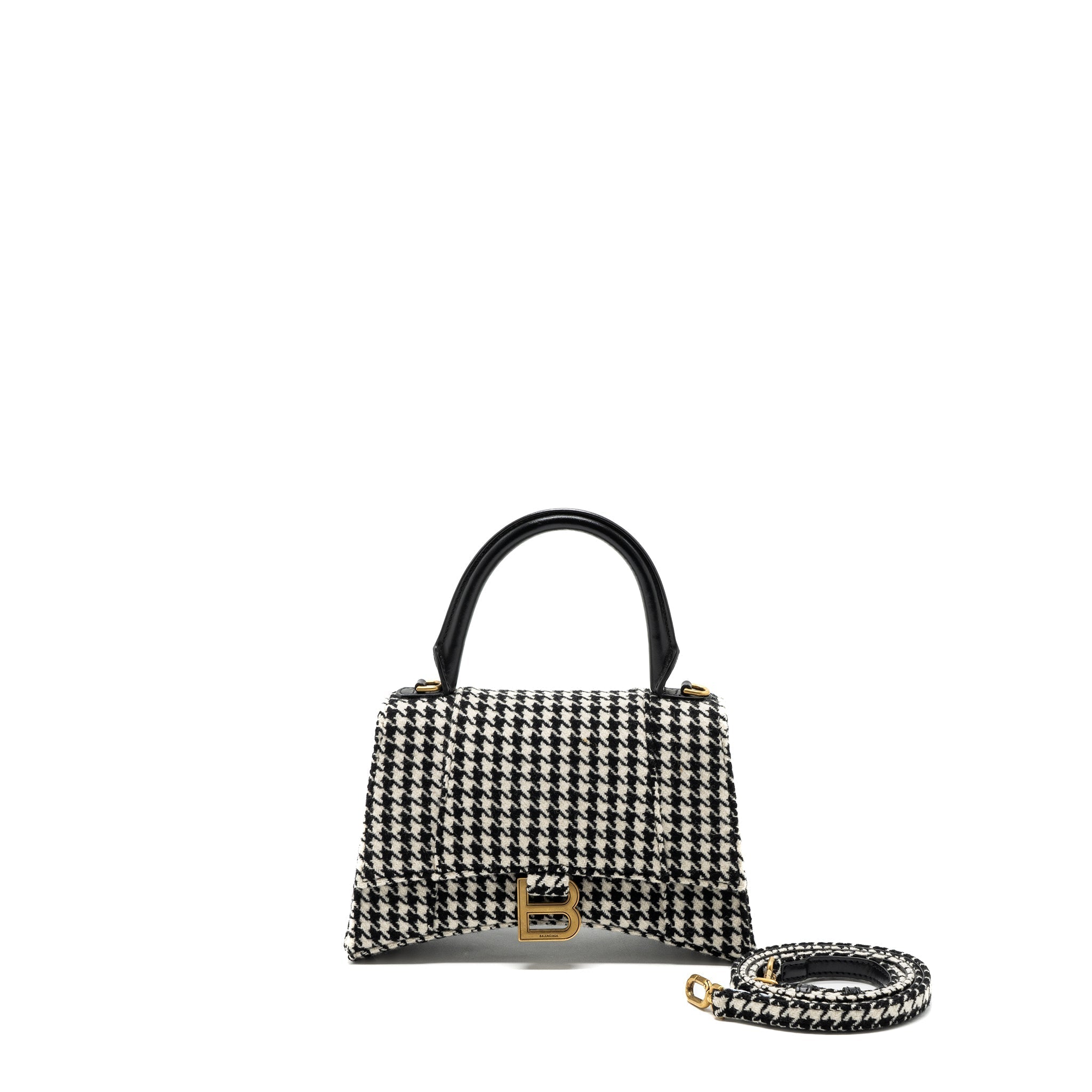 BALENCIAGA HOURGLASS S WOOL HOUNDSTOOTH BLACK/WHITE GHW