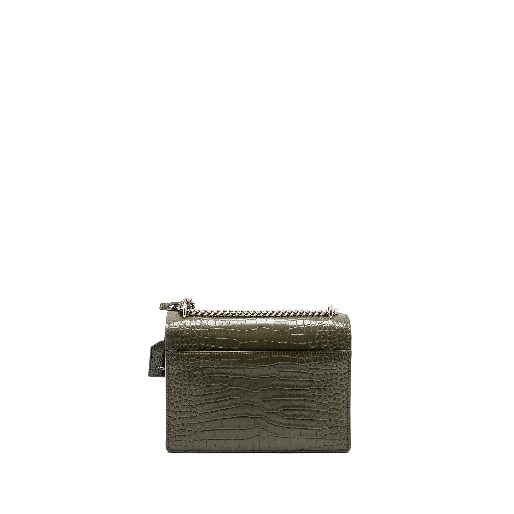 SAINT LAURENT/YSL SUNSET BAG CROC-EMBOSSED CALFSKIN KHAKI SHW