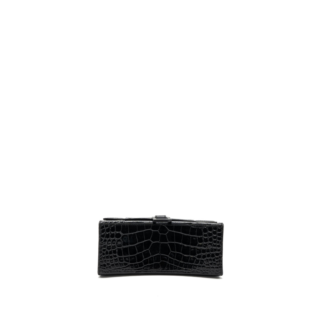 BALENCIAGA HOURGLASS S CROC-EMBOSSED CALFSKIN SO BLACK