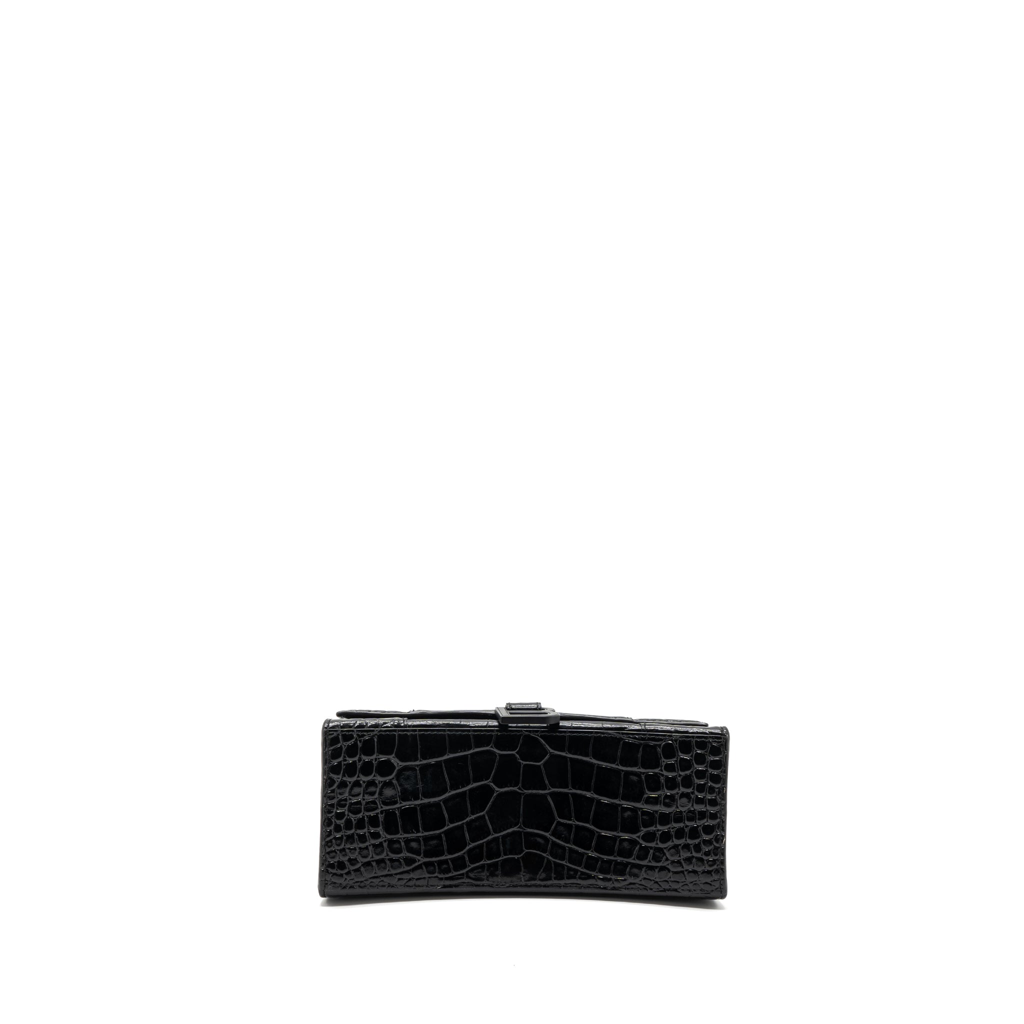 BALENCIAGA HOURGLASS S CROC-EMBOSSED CALFSKIN SO BLACK