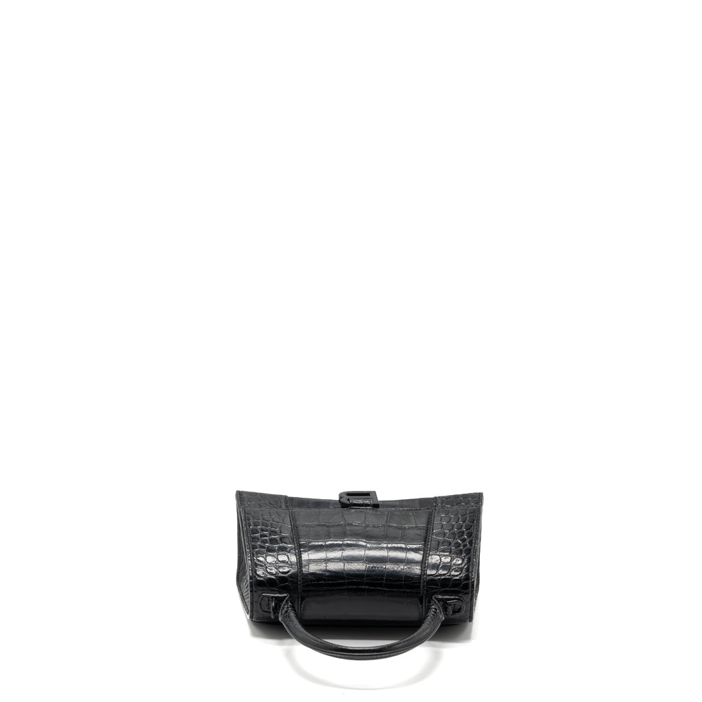 BALENCIAGA HOURGLASS S CROC-EMBOSSED CALFSKIN SO BLACK