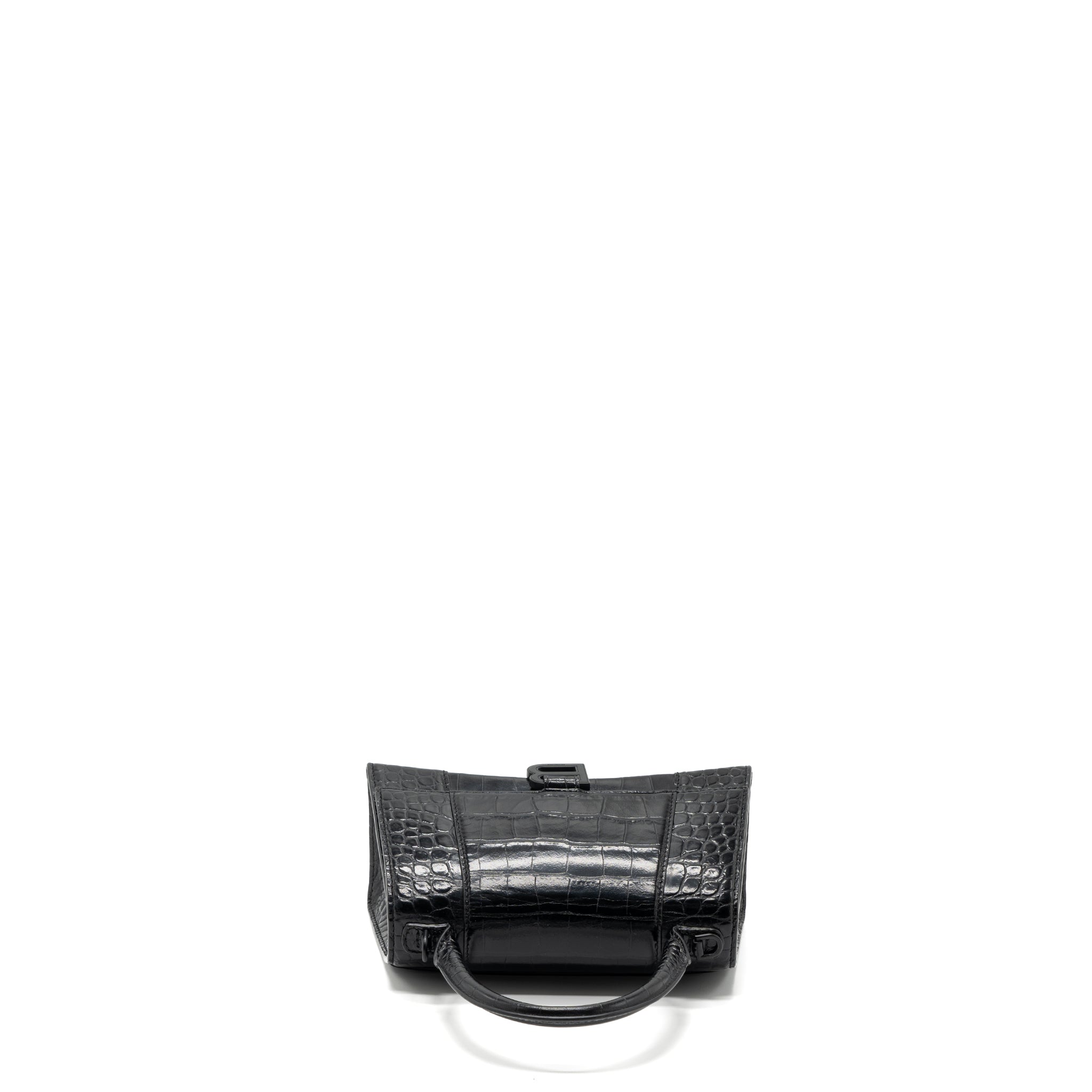 BALENCIAGA HOURGLASS S CROC-EMBOSSED CALFSKIN SO BLACK