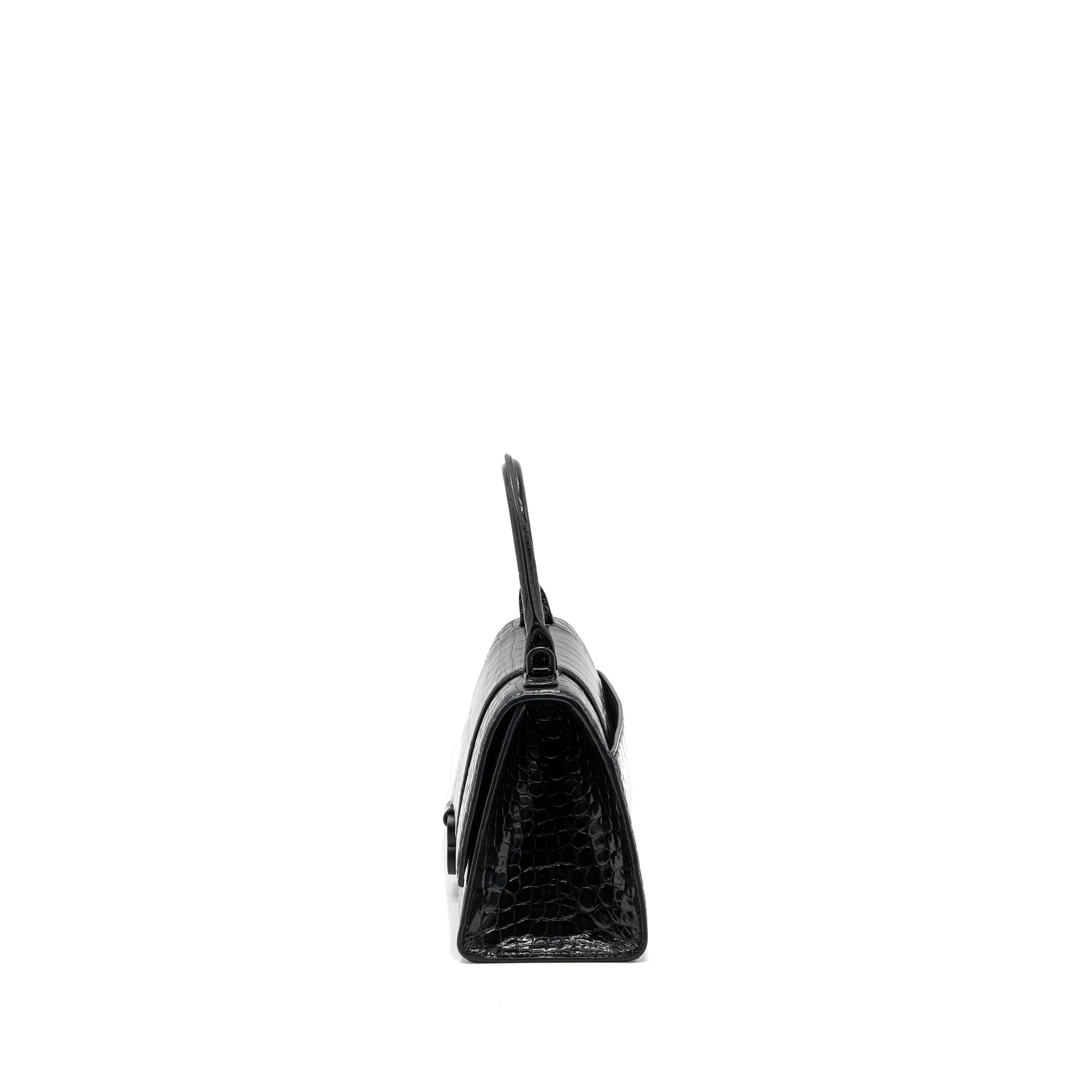 BALENCIAGA HOURGLASS S CROC-EMBOSSED CALFSKIN SO BLACK