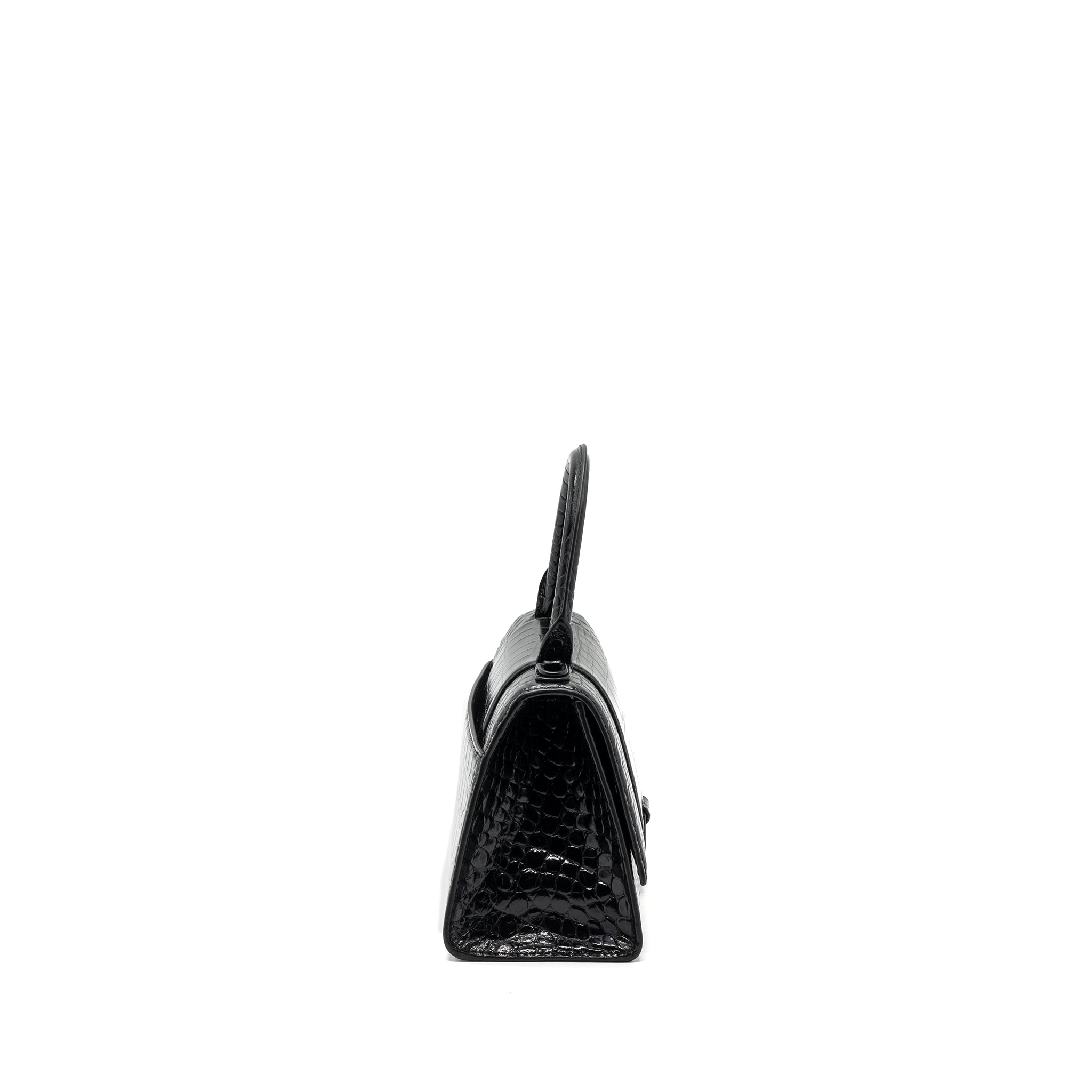 BALENCIAGA HOURGLASS S CROC-EMBOSSED CALFSKIN SO BLACK