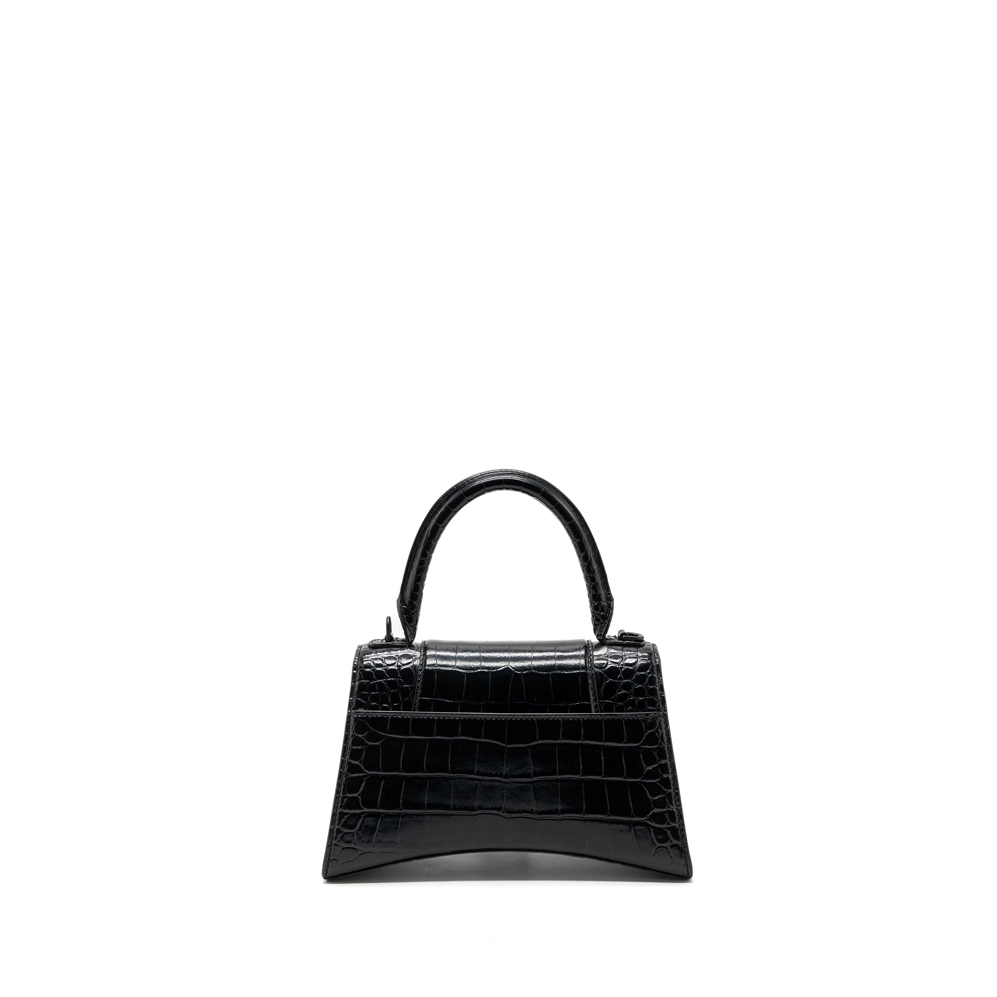 BALENCIAGA HOURGLASS S CROC-EMBOSSED CALFSKIN SO BLACK