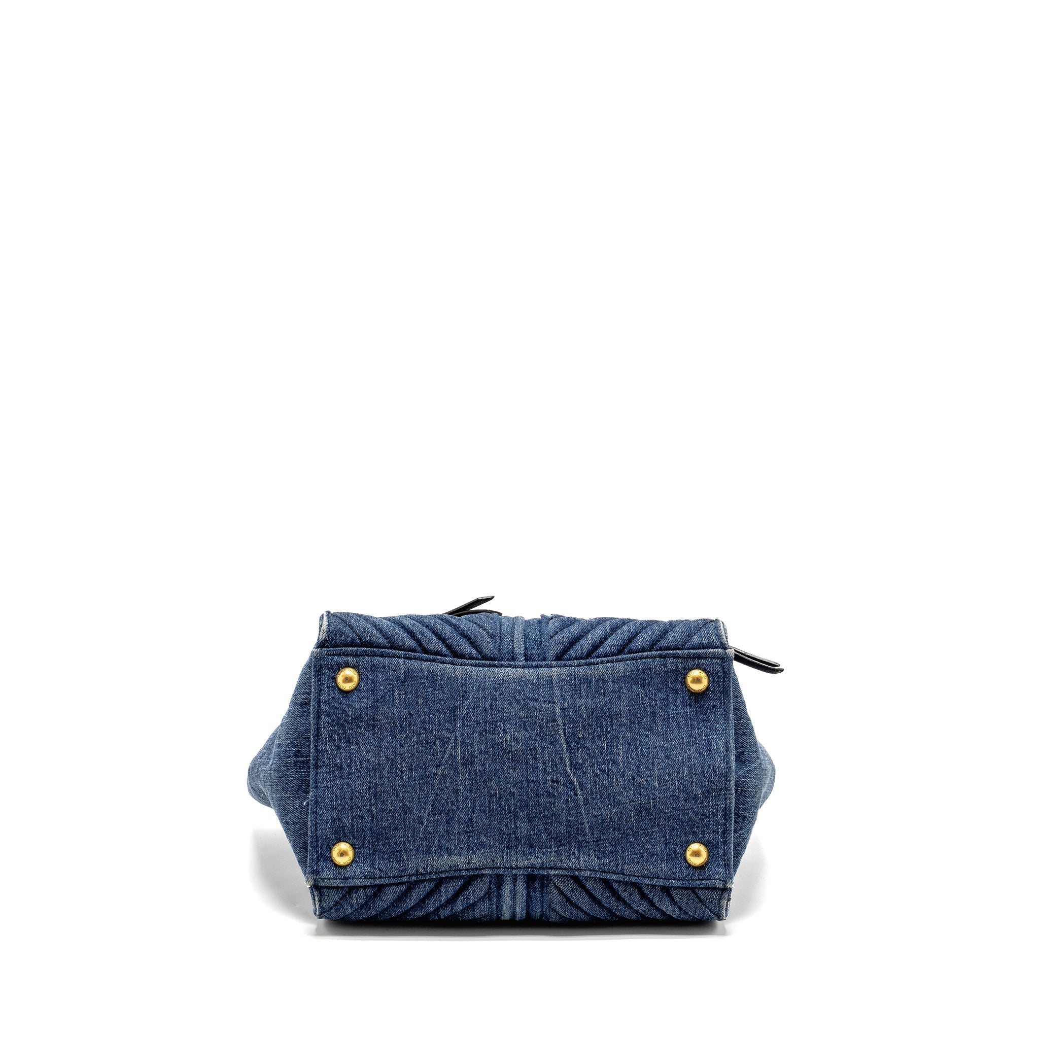 MIU MIU SMALL BIKER TOP HANDLE SATCHEL DENIM NAVY BLUE GHW