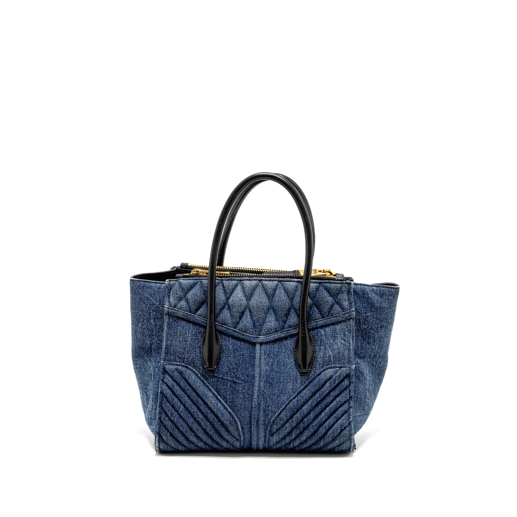 MIU MIU SMALL BIKER TOP HANDLE SATCHEL DENIM NAVY BLUE GHW