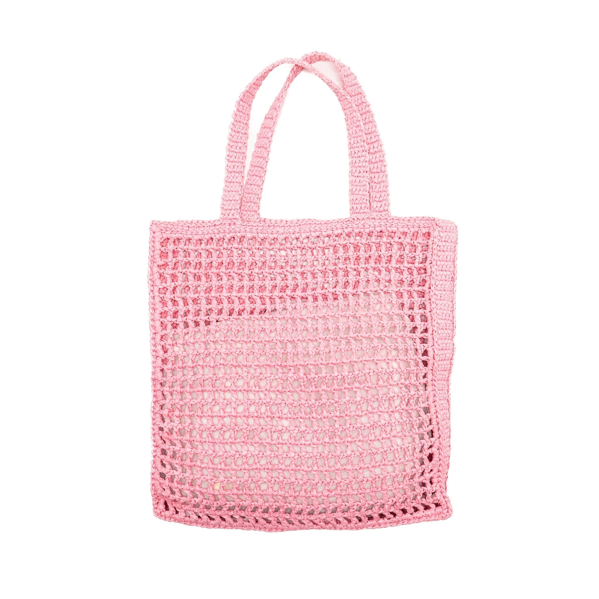 PRADA CROCHET TOTE BAG RAFFIA PINK
