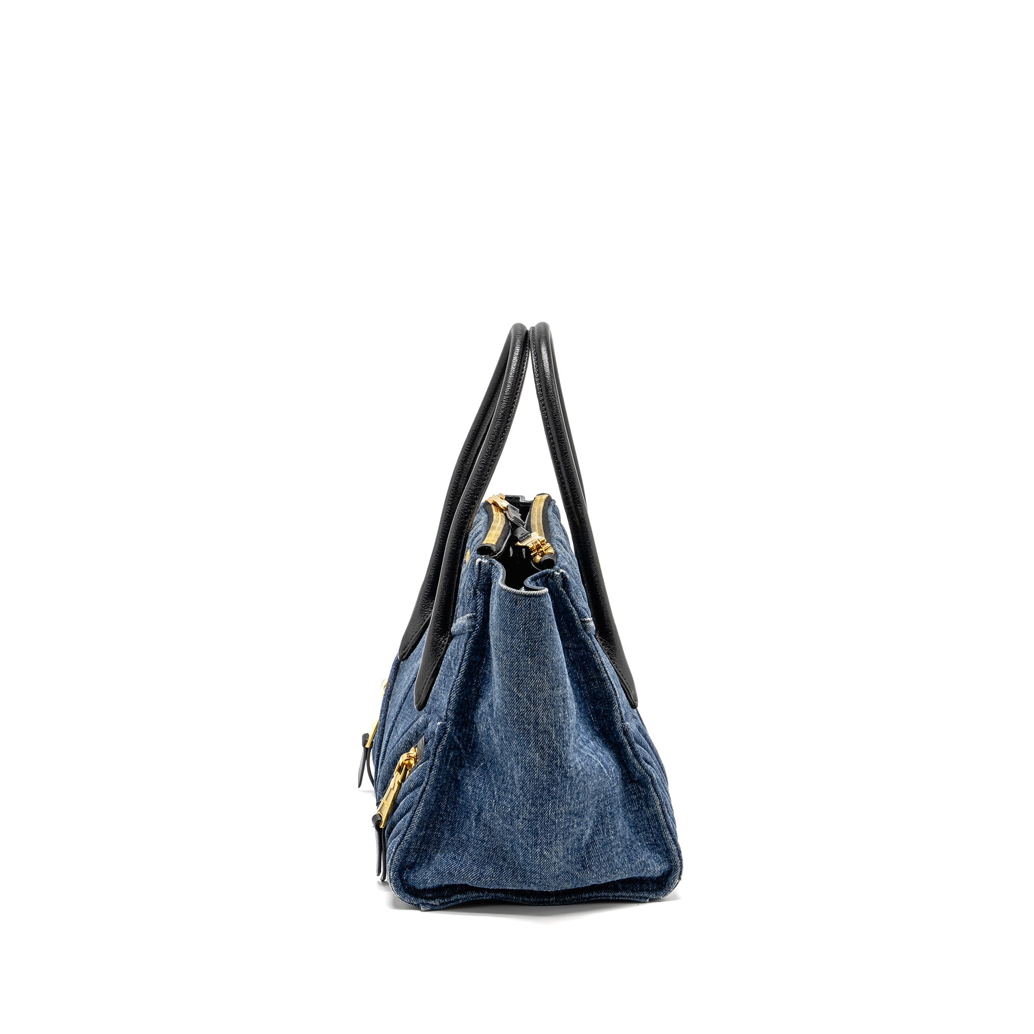 MIU MIU SMALL BIKER TOP HANDLE SATCHEL DENIM NAVY BLUE GHW