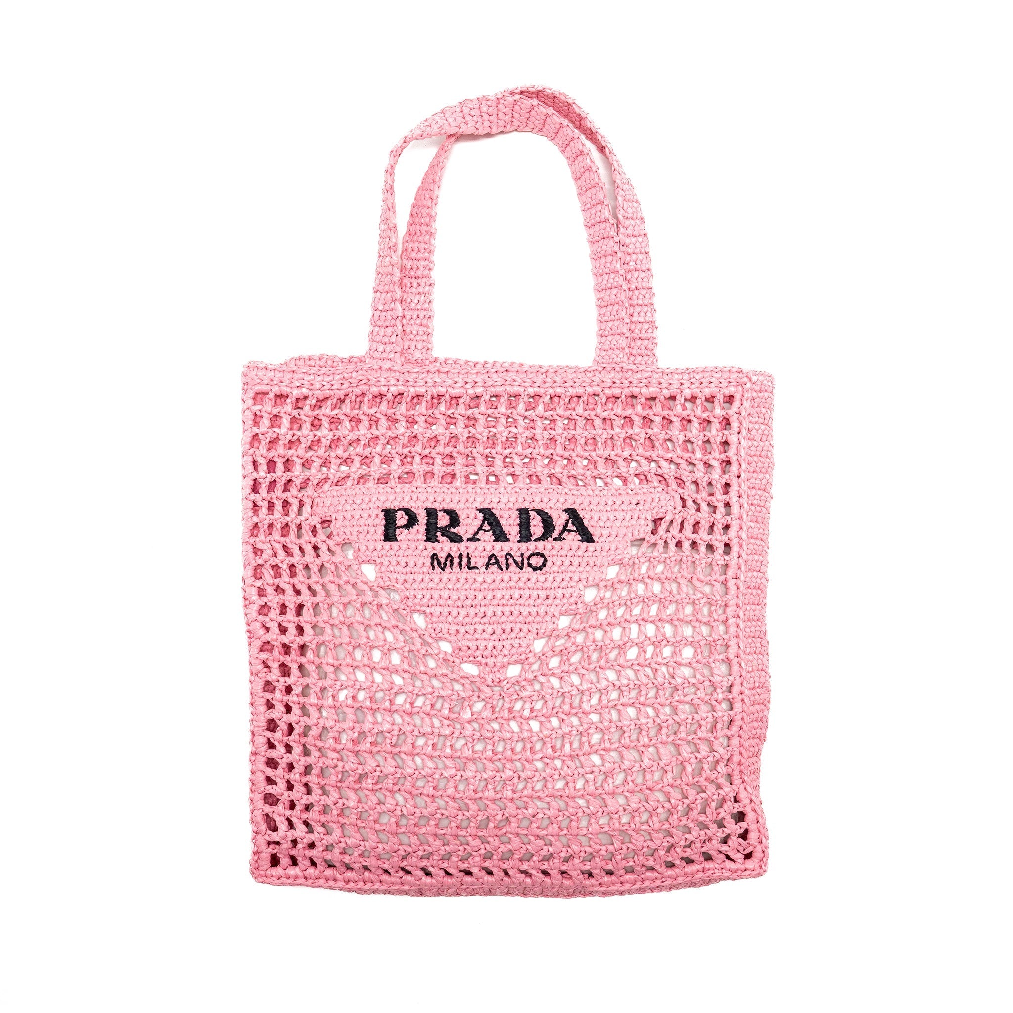 PRADA CROCHET TOTE BAG RAFFIA PINK