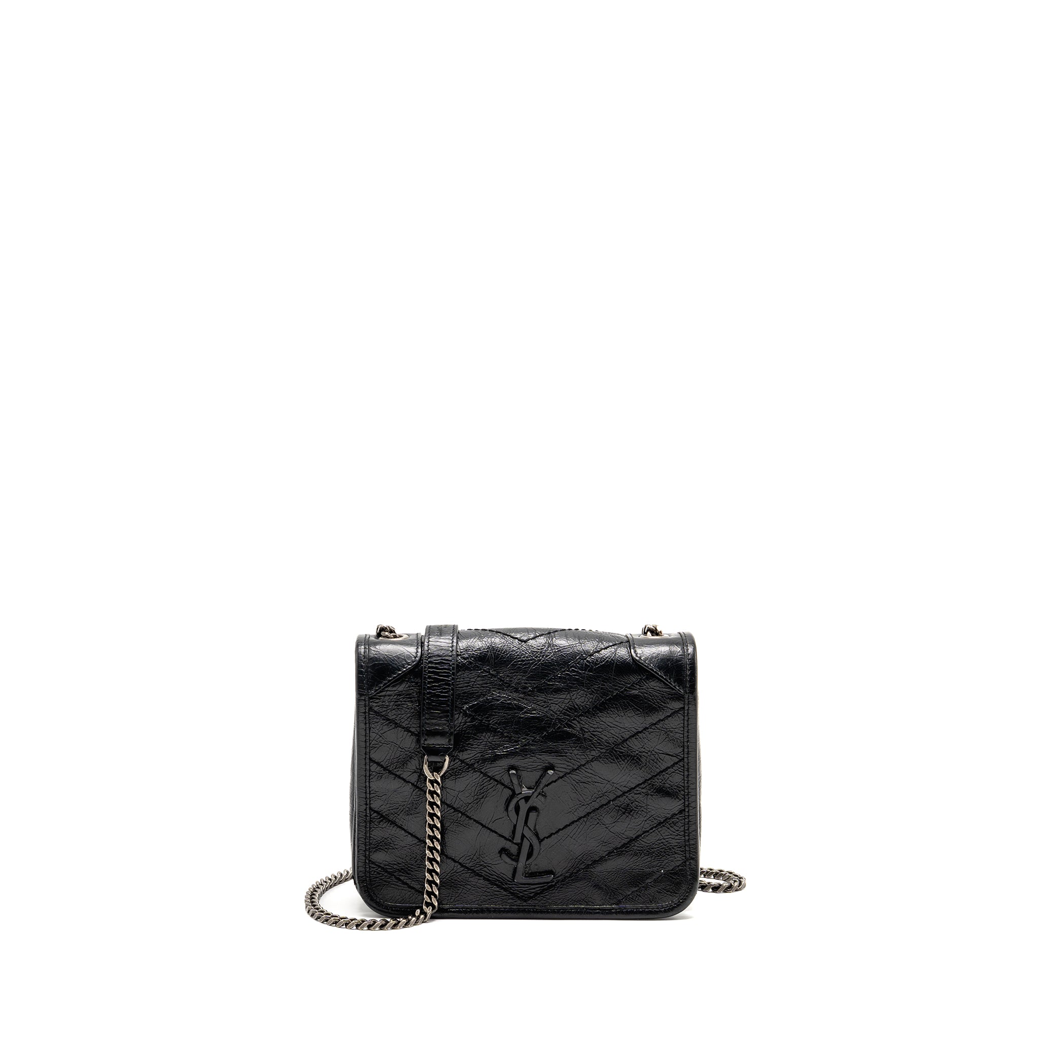 SAINT LAURENT / YSL NIKI CHAIN WALLET CRINKLED CALFSKIN BLACK SHW