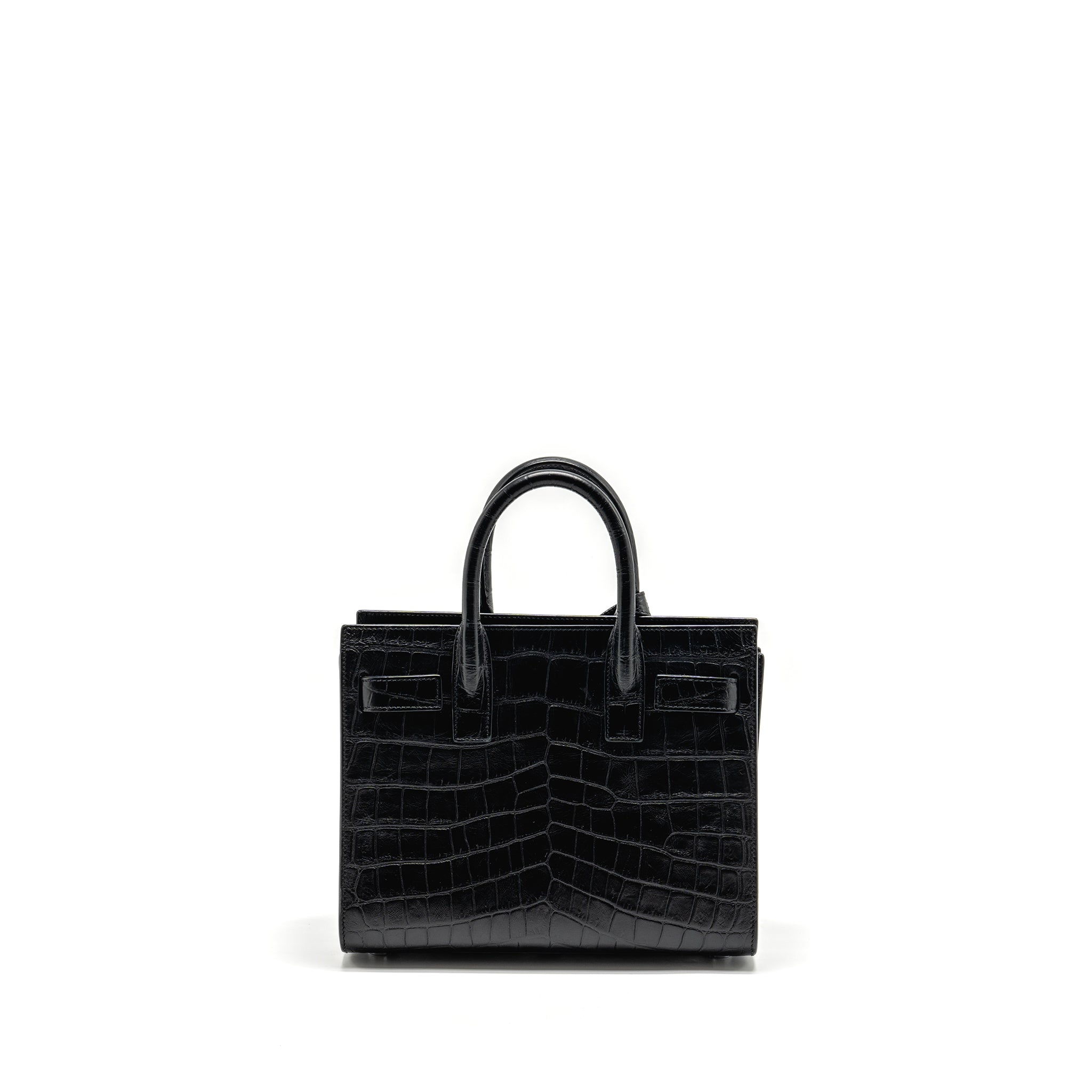 SAINT LAURENT NANO SAC DE JOUR CROC EMBOSSED CALFSKIN BLACK SHW