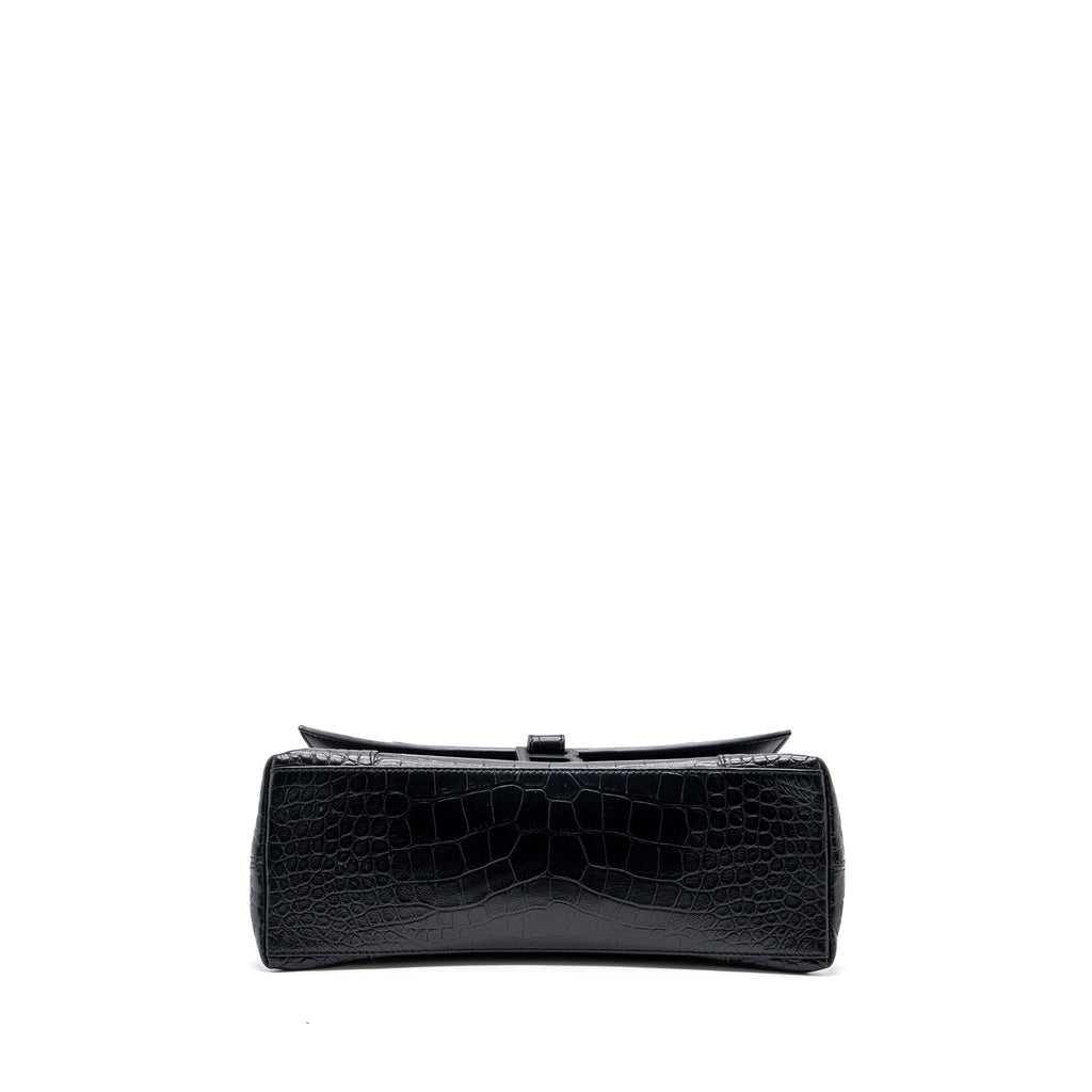 BALENCIAGA DOWNTOWN SMALL SHOUDLER BAG CROCODILE EMBOSSED BLACK WITH BLACK HARDWARE