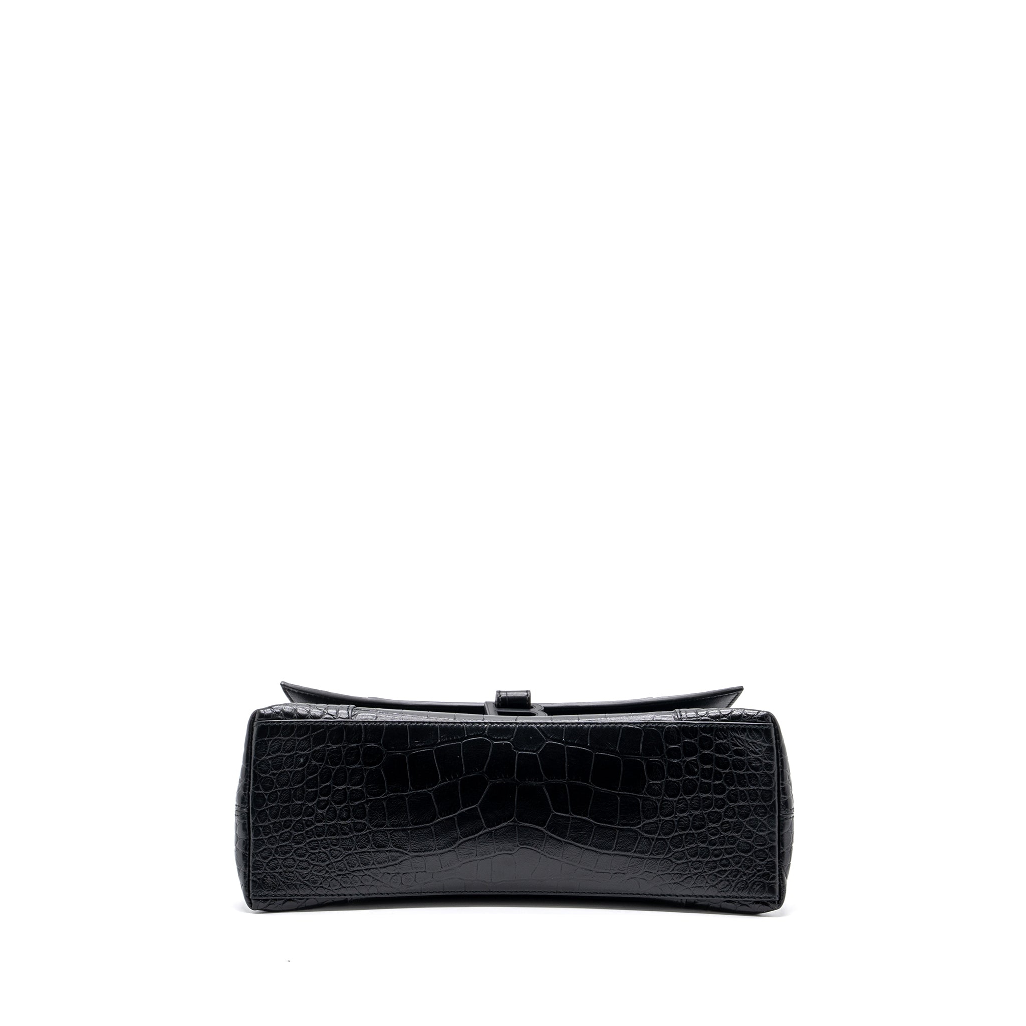 BALENCIAGA DOWNTOWN SMALL SHOUDLER BAG CROCODILE EMBOSSED BLACK WITH BLACK HARDWARE