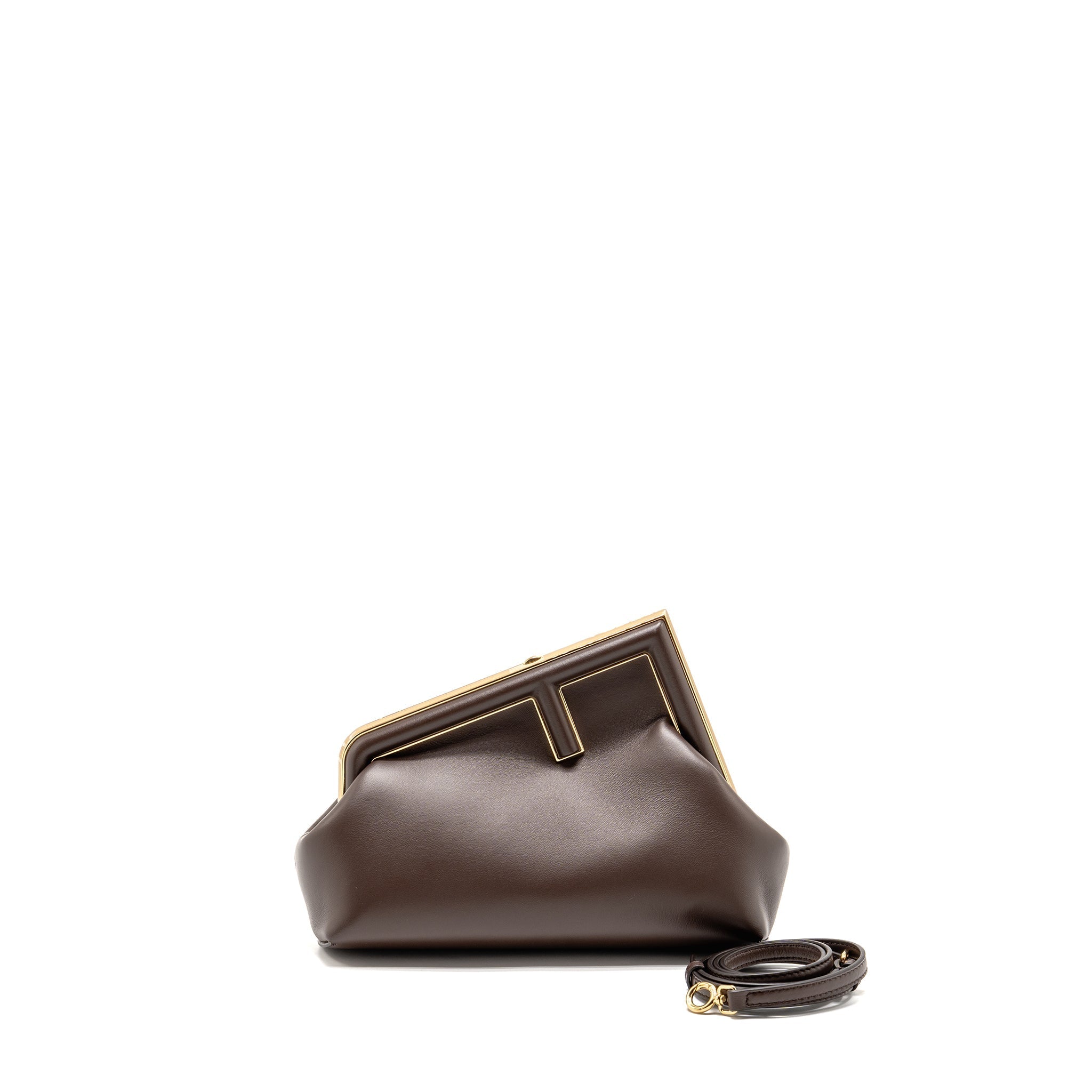 FENDI SMALL FENDI FIRST CLUTCH BAG NAPPA BROWN GHW