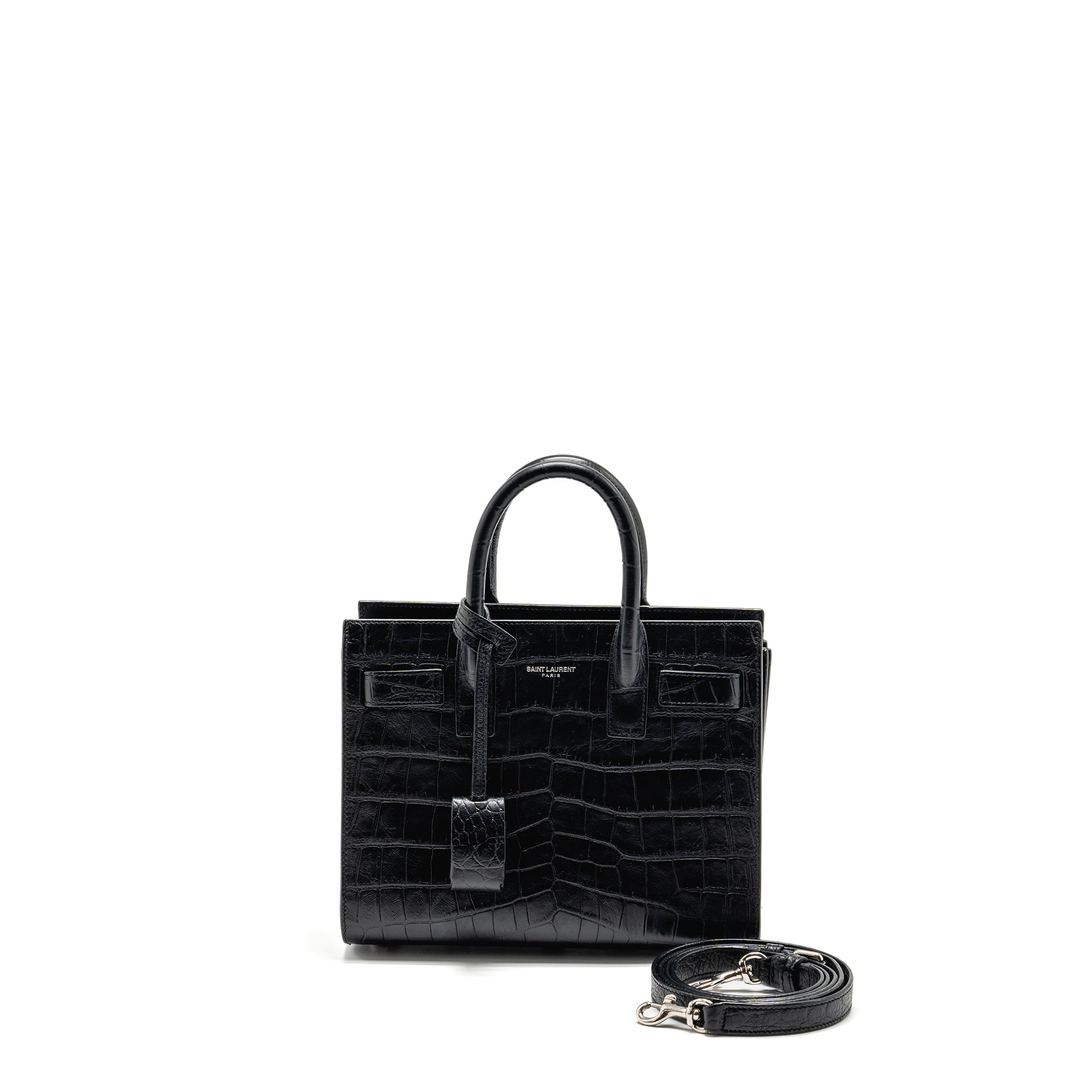 SAINT LAURENT NANO SAC DE JOUR CROC EMBOSSED CALFSKIN BLACK SHW