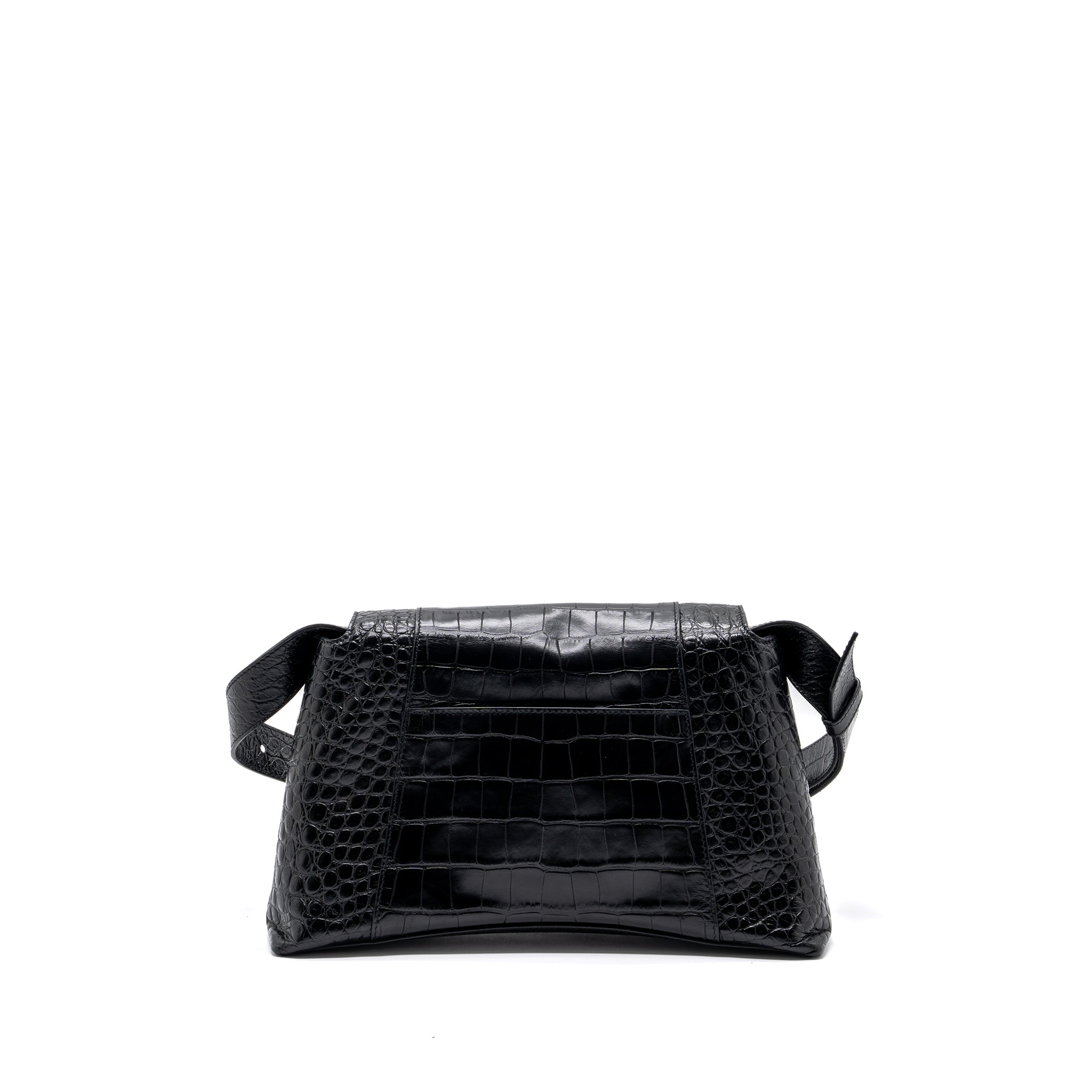 BALENCIAGA DOWNTOWN SMALL SHOUDLER BAG CROCODILE EMBOSSED BLACK WITH BLACK HARDWARE