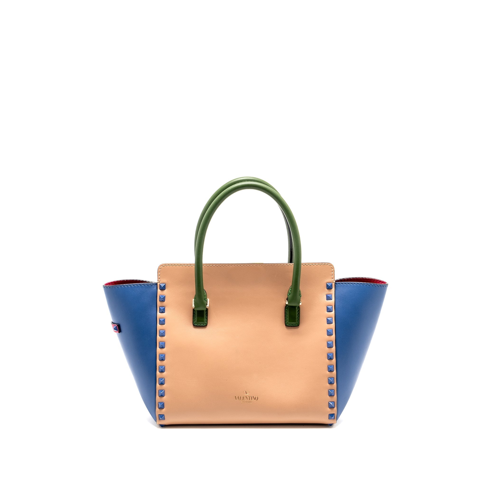 VALENTINO ROCKSTUD DOUBLE HANDLE TOTE BAG CALFSKIN MULTICOLOUR GHW