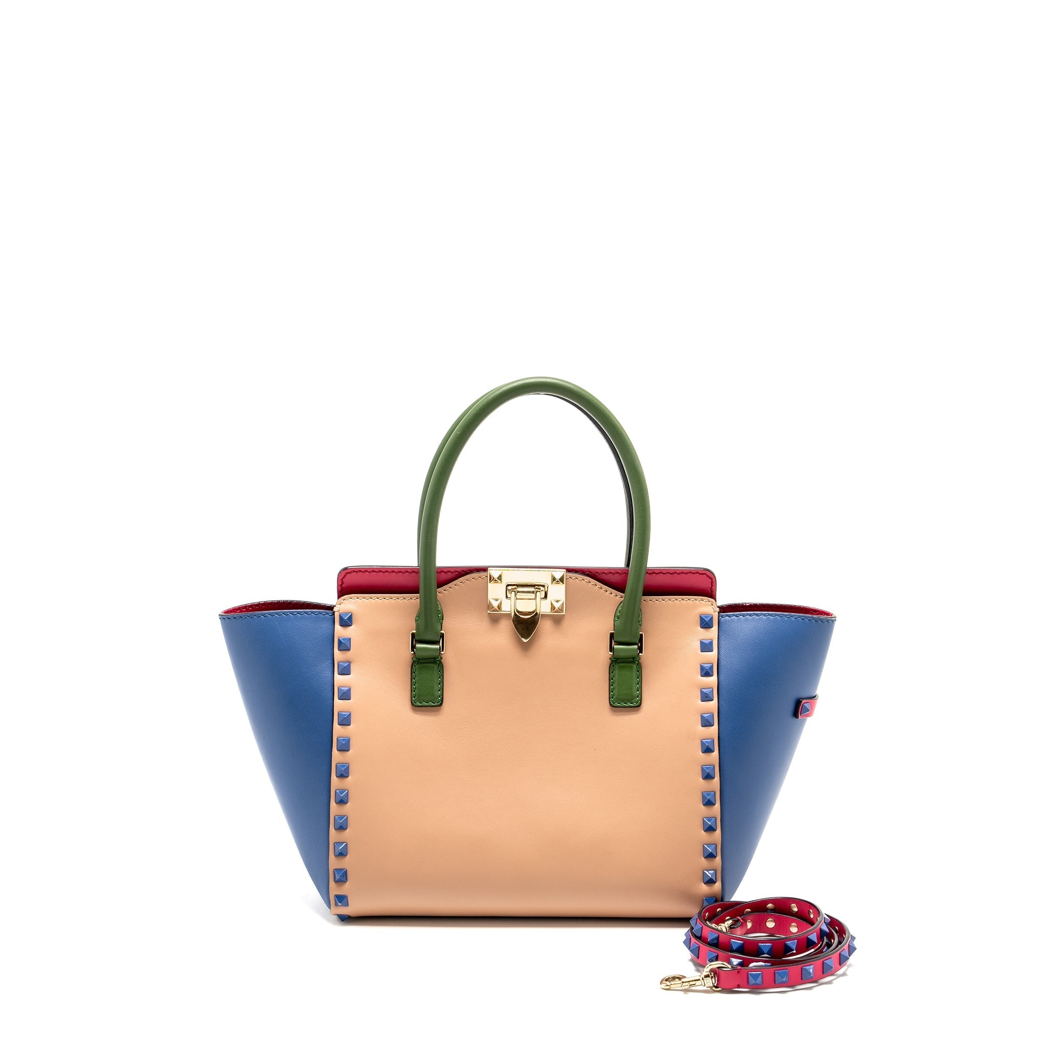 VALENTINO ROCKSTUD DOUBLE HANDLE TOTE BAG CALFSKIN MULTICOLOUR GHW