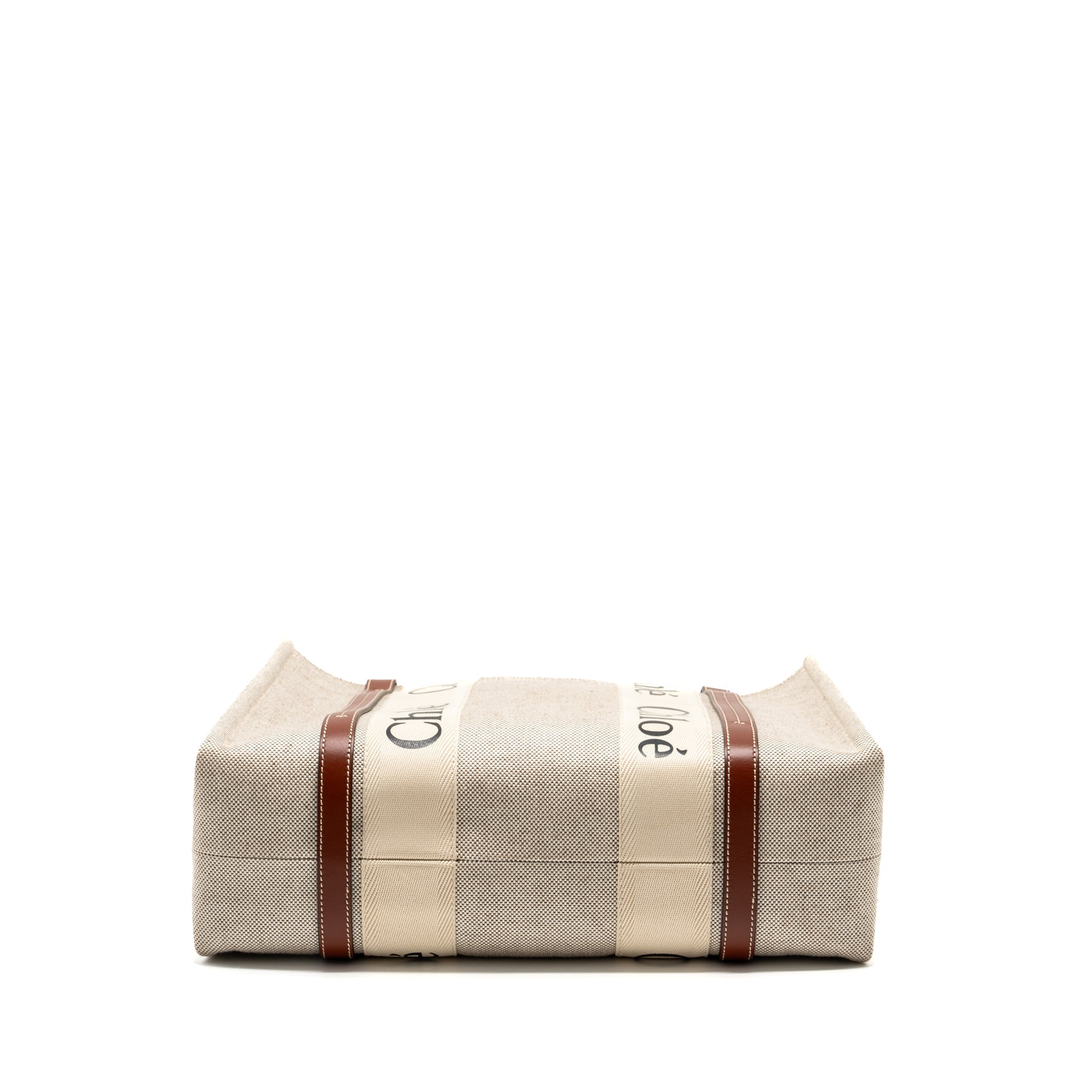 CHLOE WOODY TOTE BAG CANVAS IVORY / BROWN