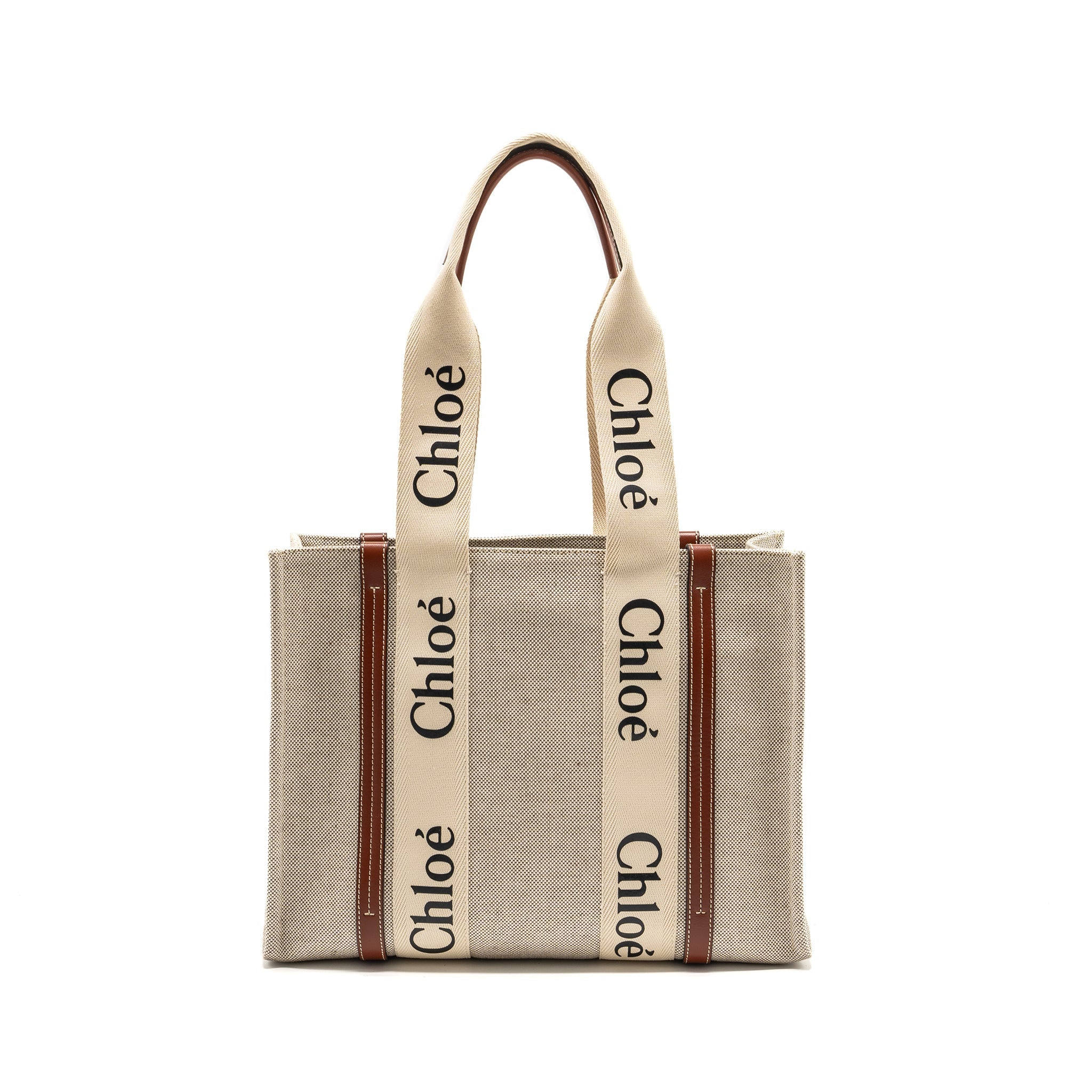 CHLOE WOODY TOTE BAG CANVAS IVORY / BROWN