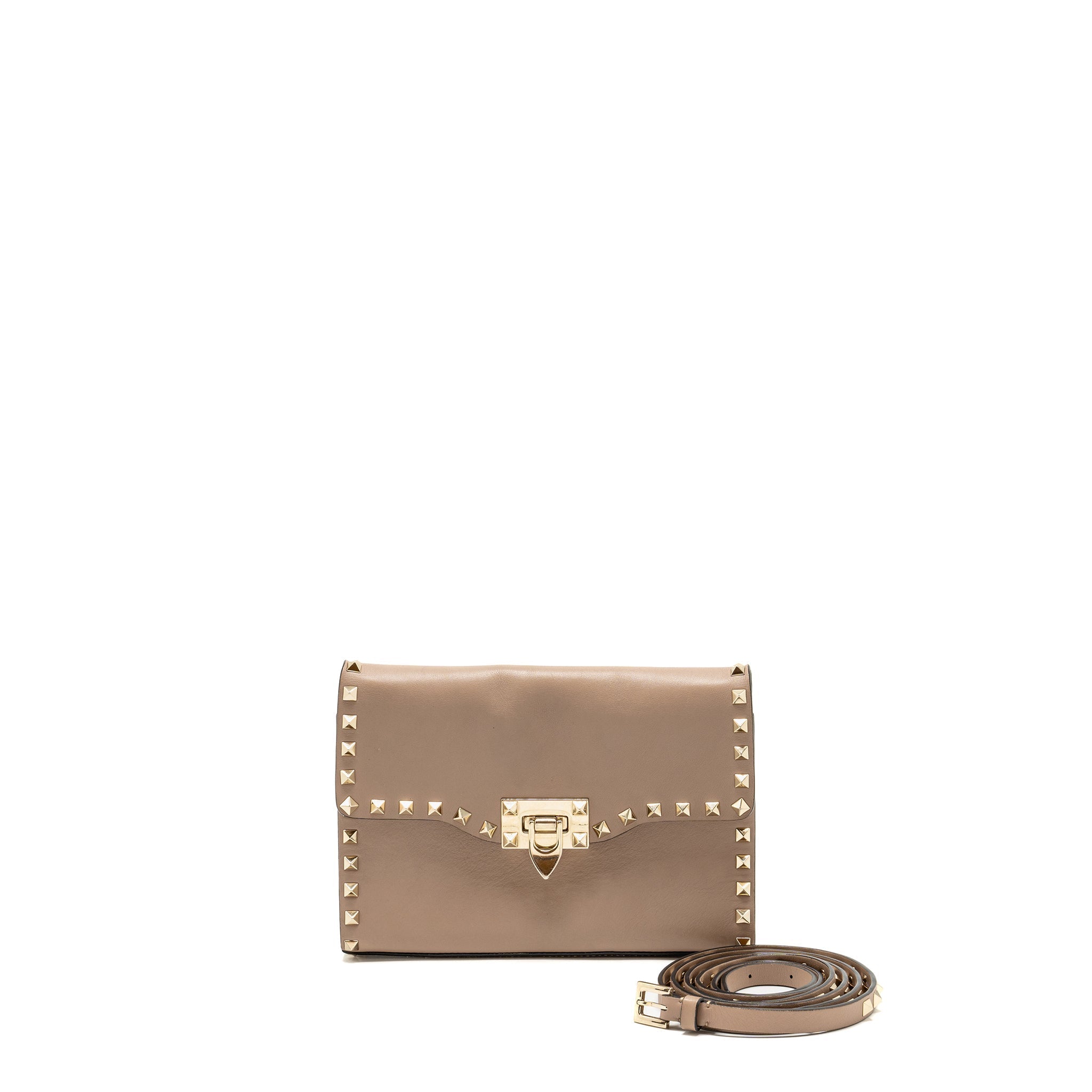 VALENTINO SMALL ROCKSTUD CROSSBODY BAG CALFSKIN BEIGE LGHW