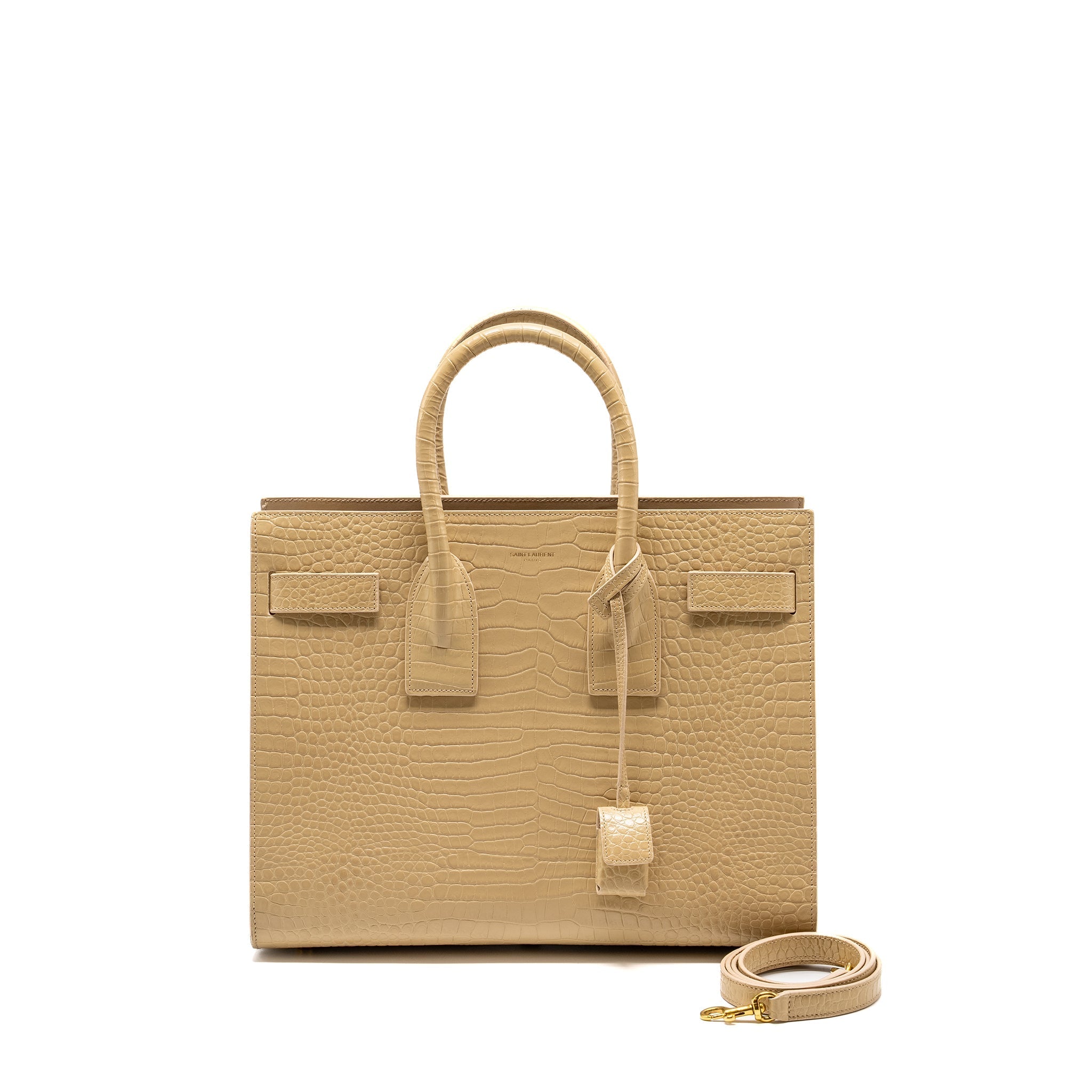 SAINT LAURENT /YSL SAC DE JOUR CROC-EMBOSSED CALFSKIN BEIGE GHW