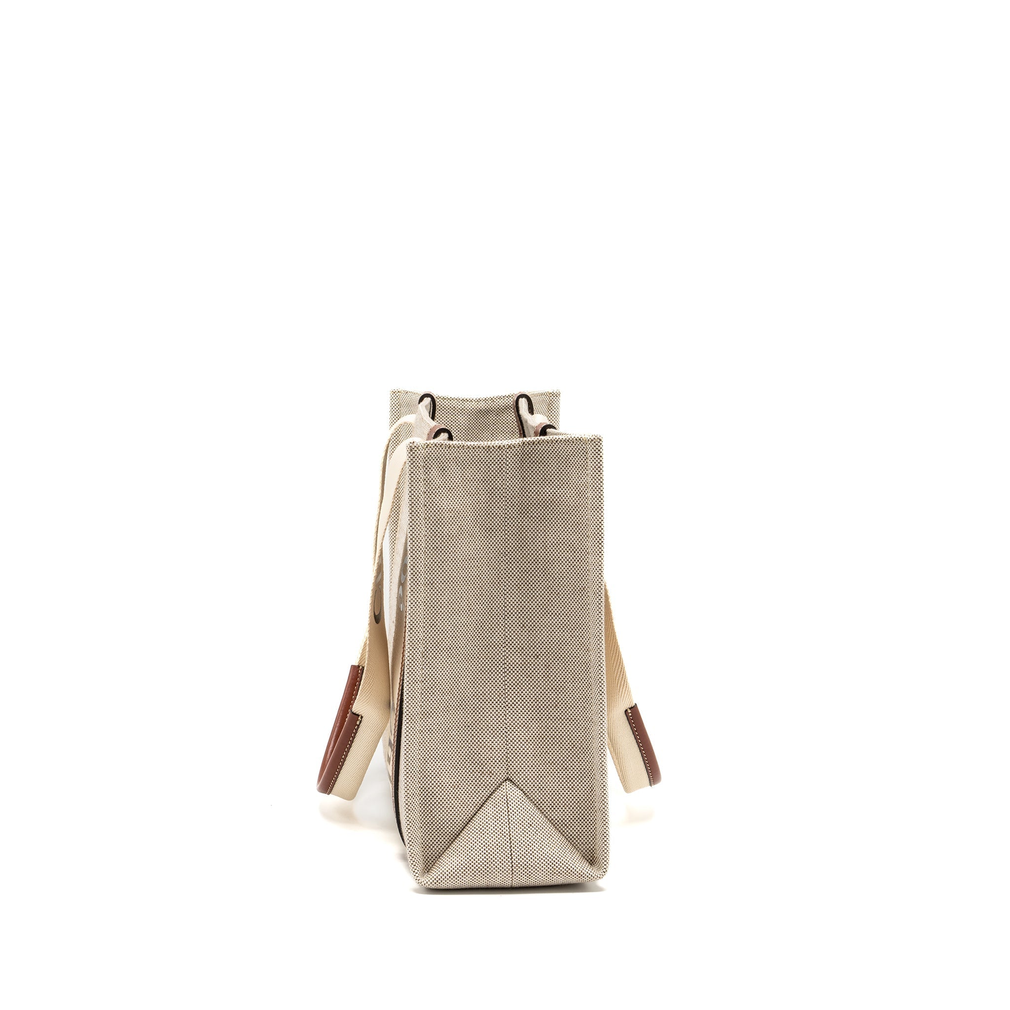 CHLOE WOODY TOTE BAG CANVAS IVORY / BROWN
