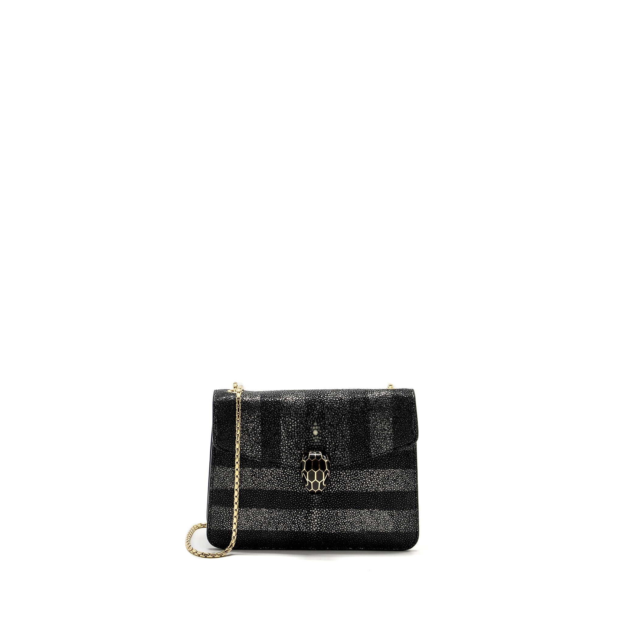 BVLGARI SERPENTI FOREVER BAG GALUCHAT BLACK/ GREY LGHW