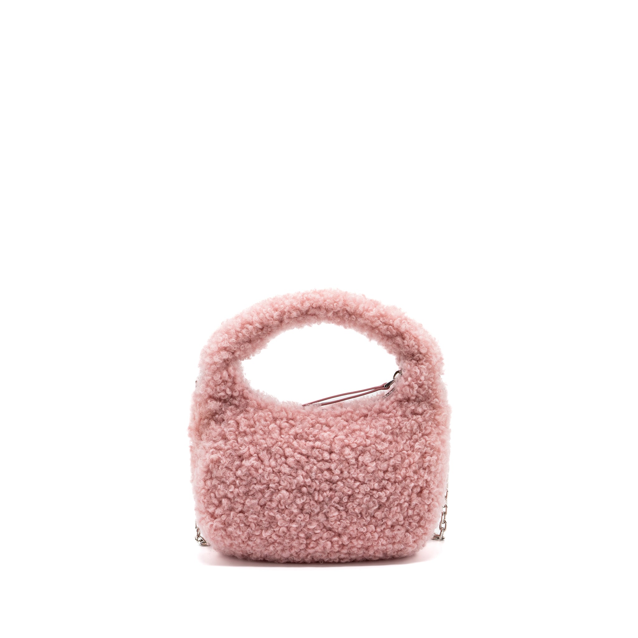 MIU MIU WANDER MATELASSÉ MINI HOBO BAG SHEARLING LIGHT PINK SHW