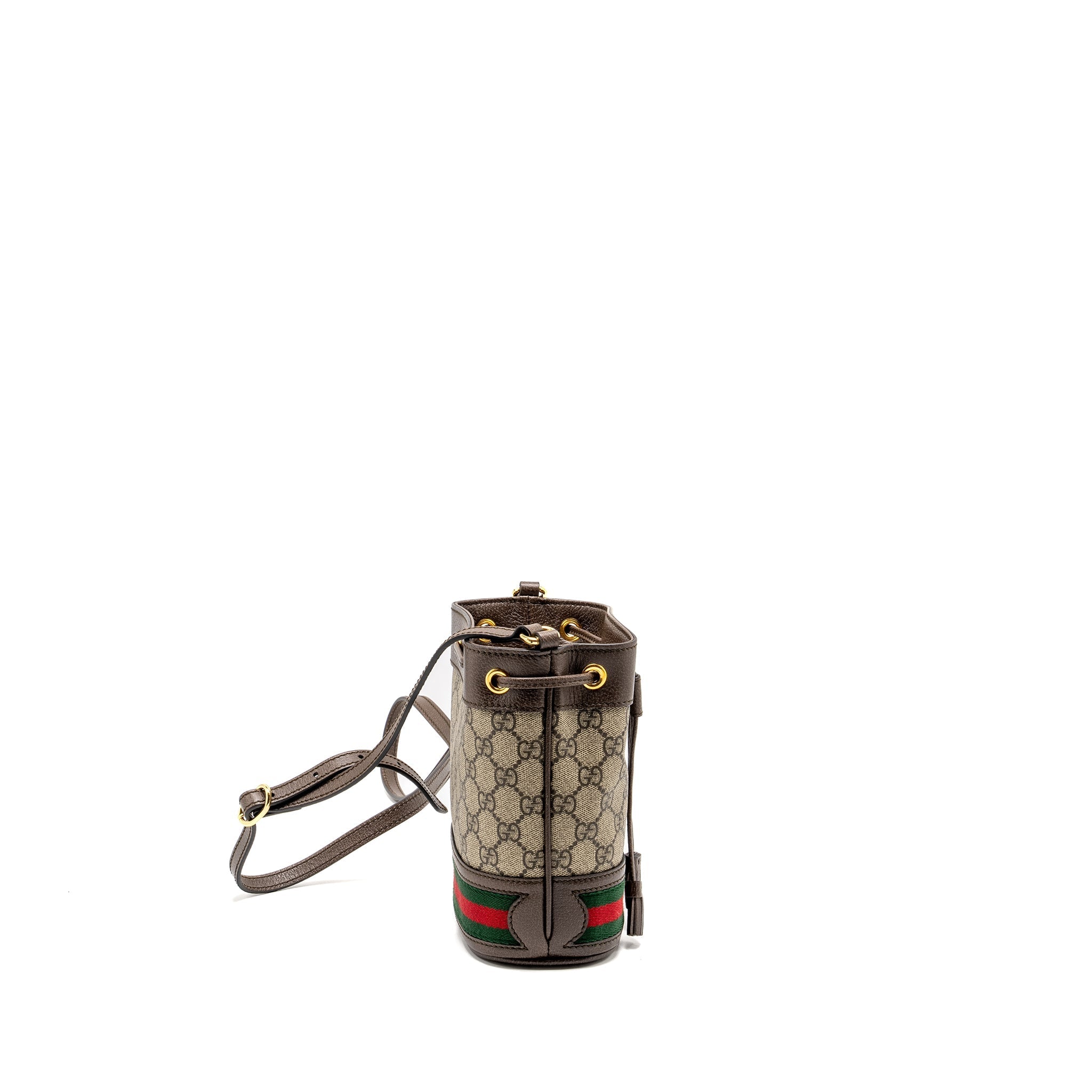 GUCCI OPHIDA MINI BUCKET BAG GG SUPREME CANVAS BEIGE / EBONY GHW