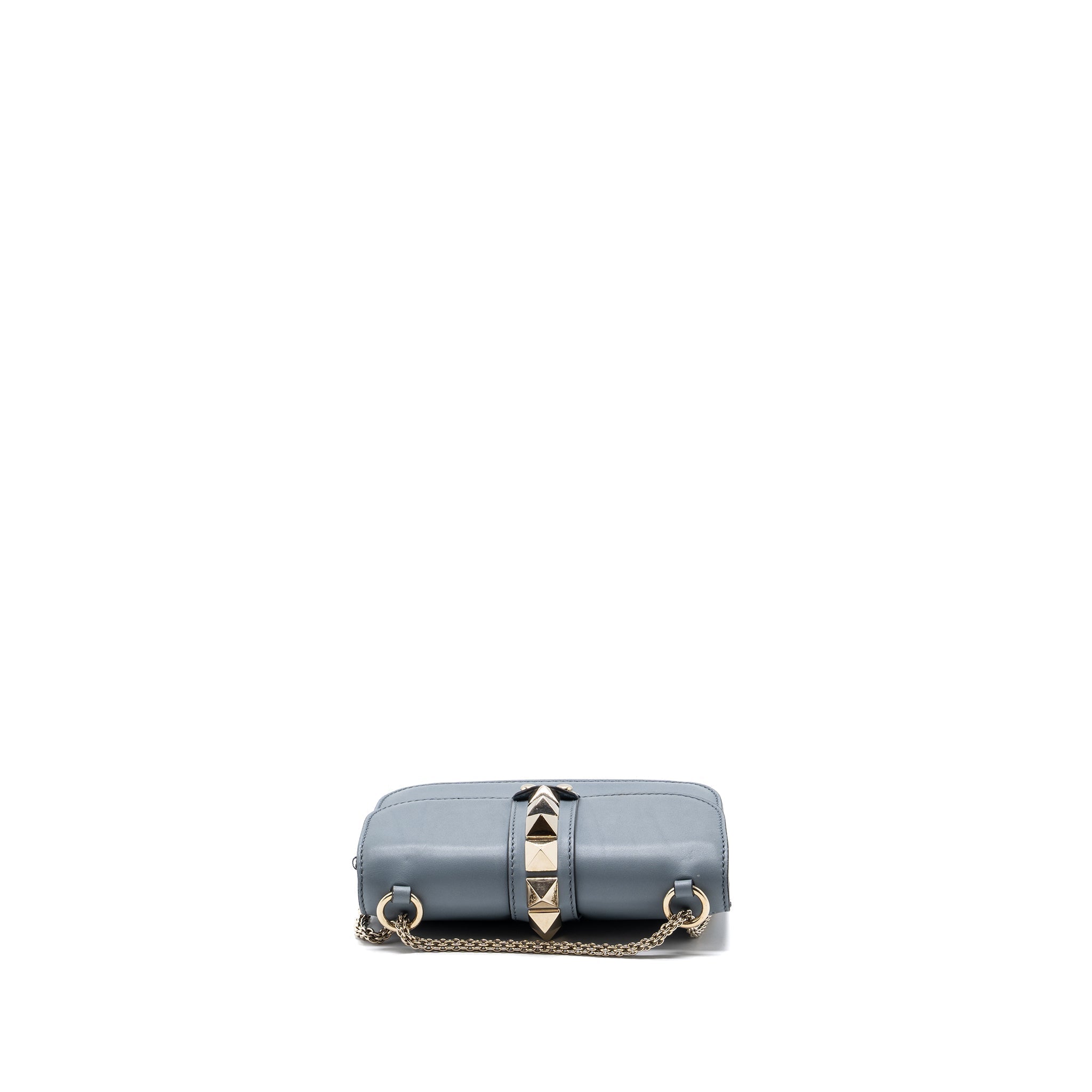 VALENTINO GARAVANI ROCKSTUD GLAM LOCK CHAIN BAG LEATHER LIGHT BLUE LGHW