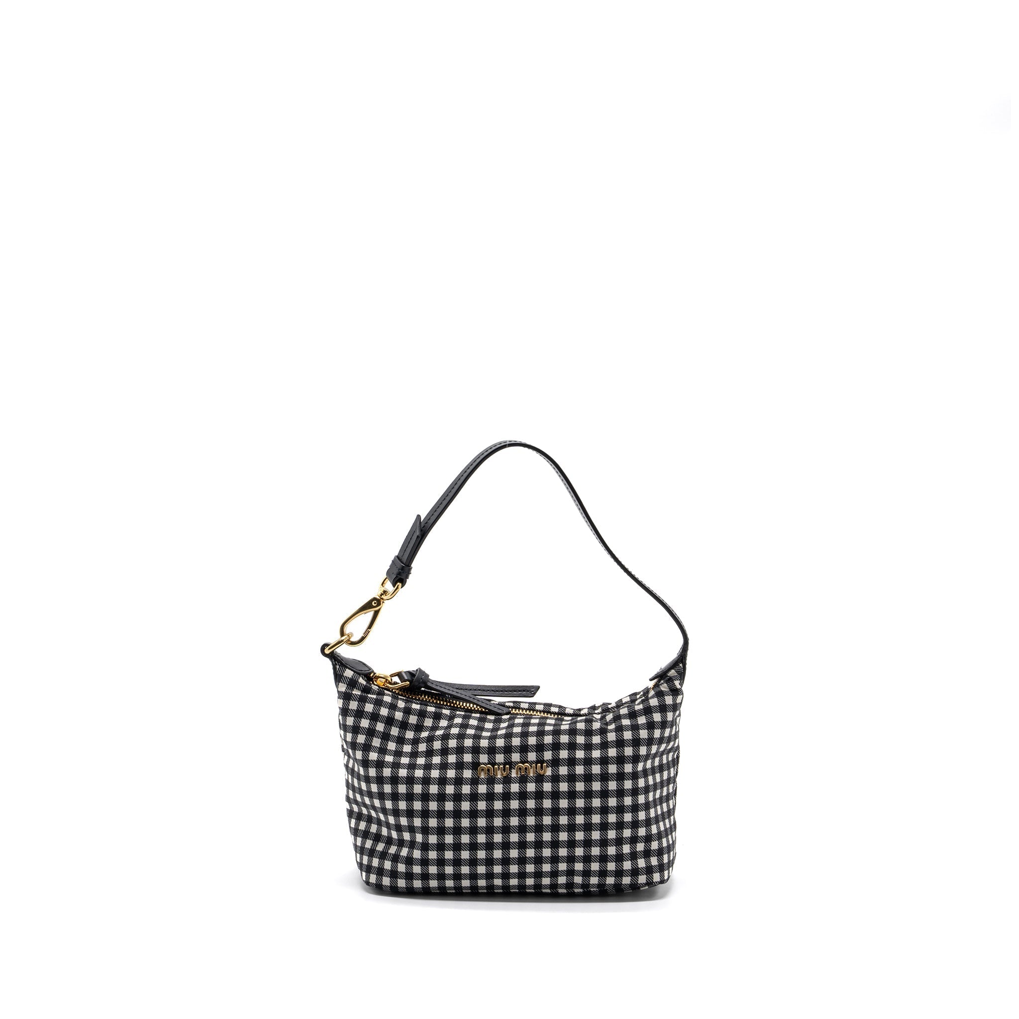 MIU MIU SPIRIT PRINTED FAILLE MINI-BAG NYLON BLACK / WHITE GHW