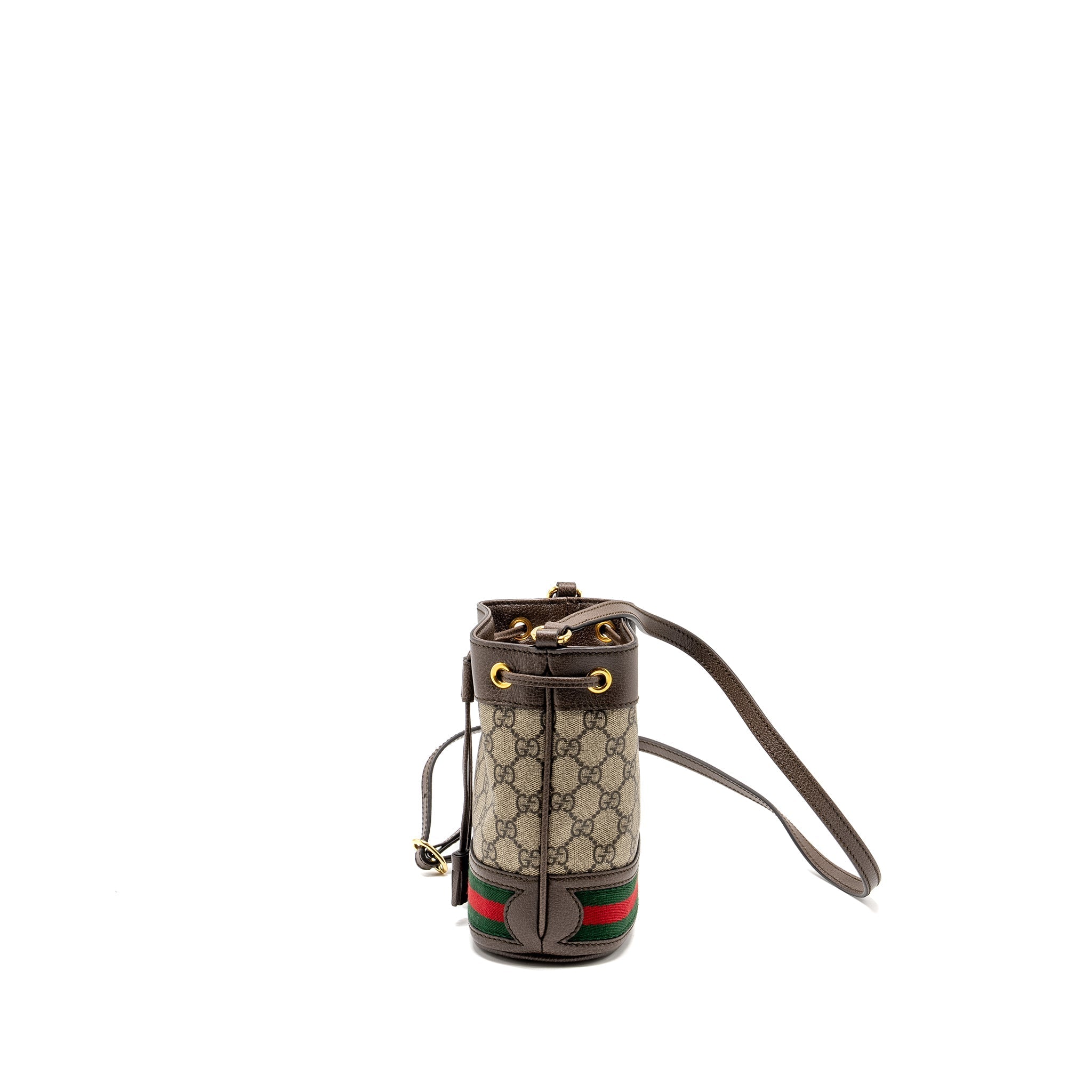 GUCCI OPHIDA MINI BUCKET BAG GG SUPREME CANVAS BEIGE / EBONY GHW