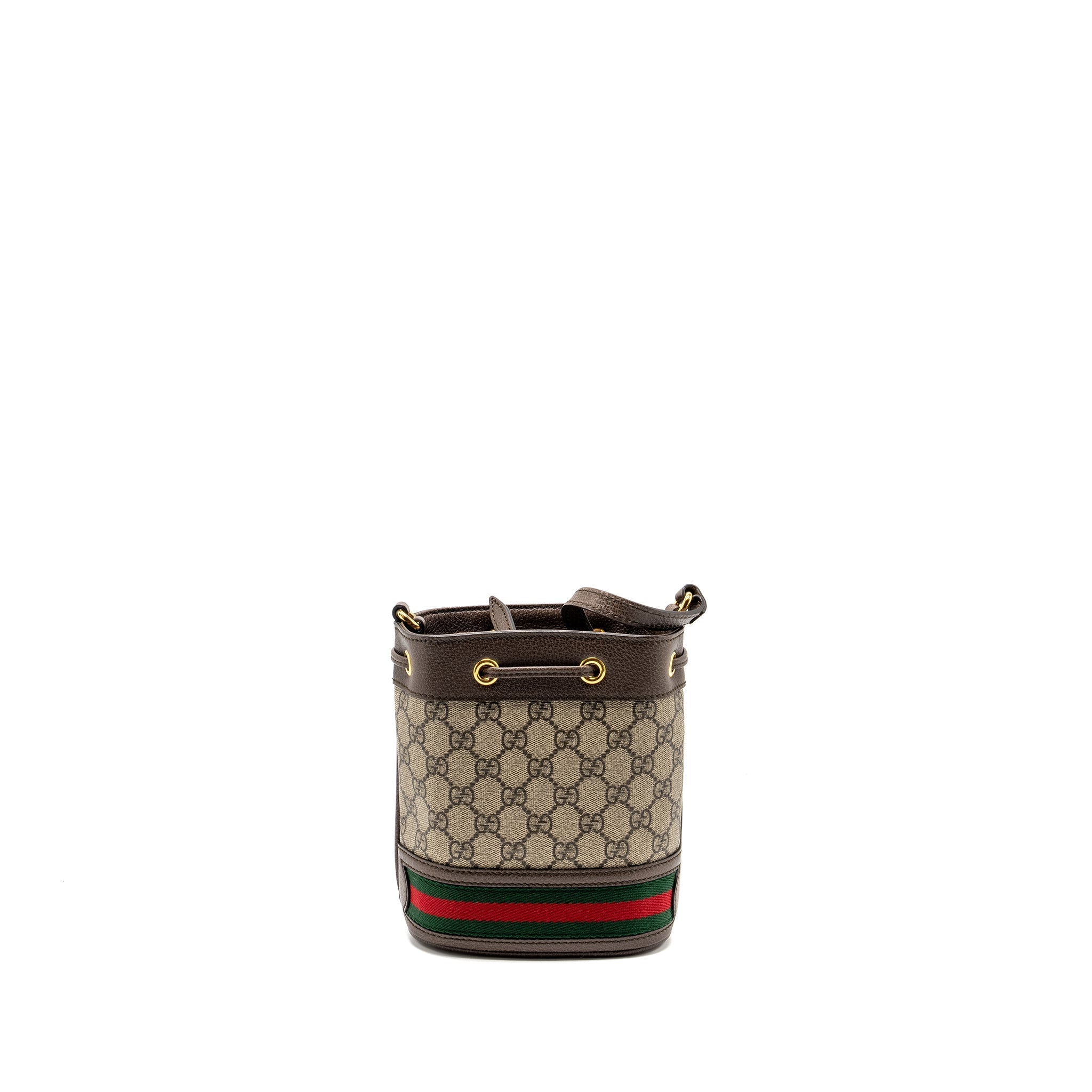 GUCCI OPHIDA MINI BUCKET BAG GG SUPREME CANVAS BEIGE / EBONY GHW
