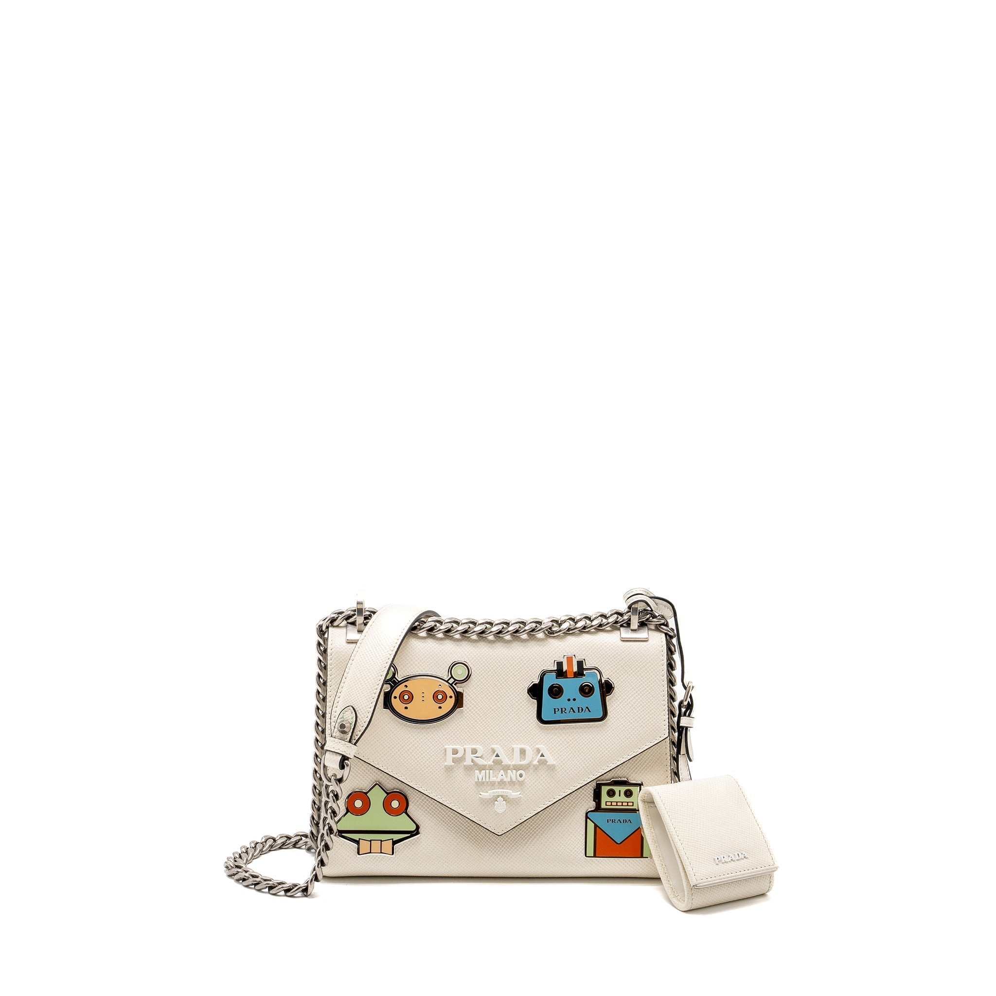 PRADA SAFFIANO ROBOT MONOCHROM CROSSBODY BAG WHITE SHW