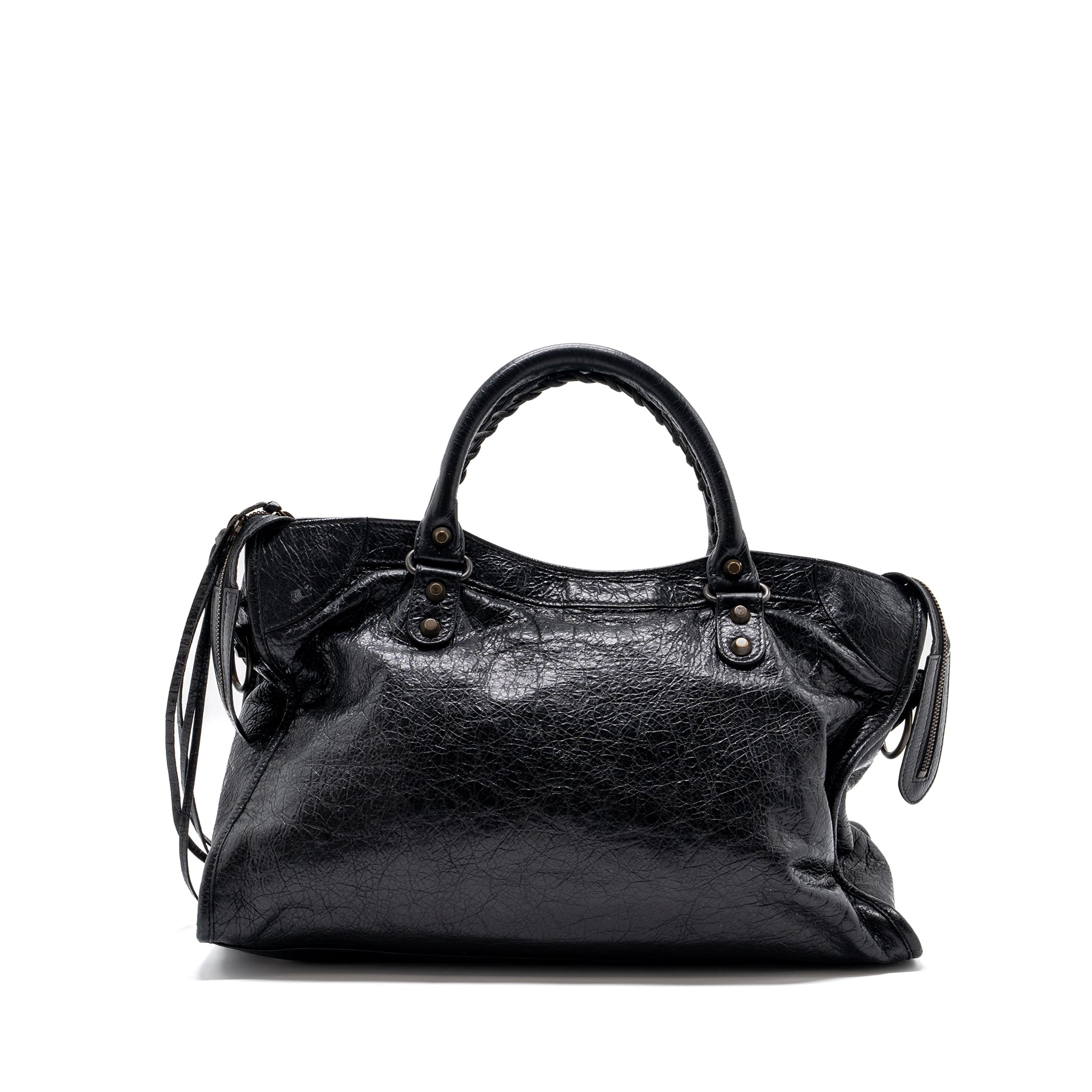 BALENCIAGA CLASSIC CITY BAG LEATHER BLACK RUTHENIUM GOLD HARDWARE