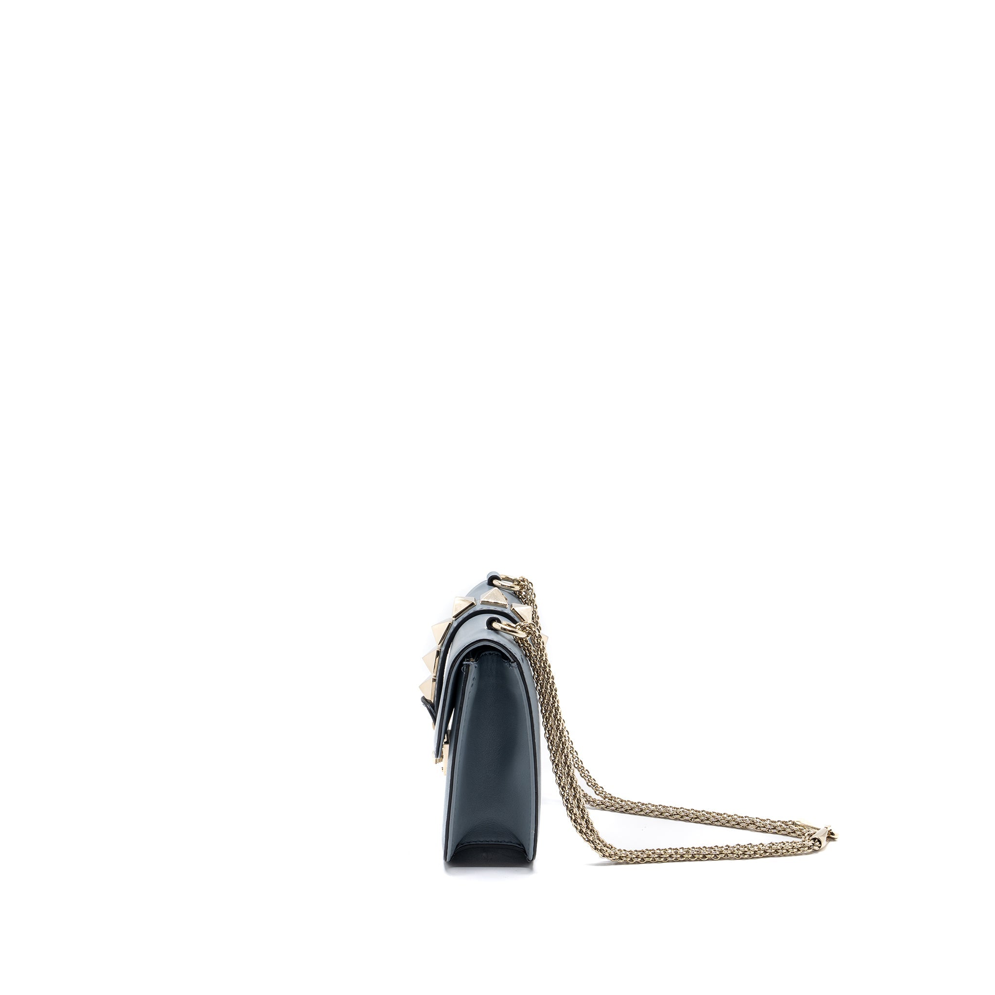 VALENTINO GARAVANI ROCKSTUD GLAM LOCK CHAIN BAG LEATHER LIGHT BLUE LGHW