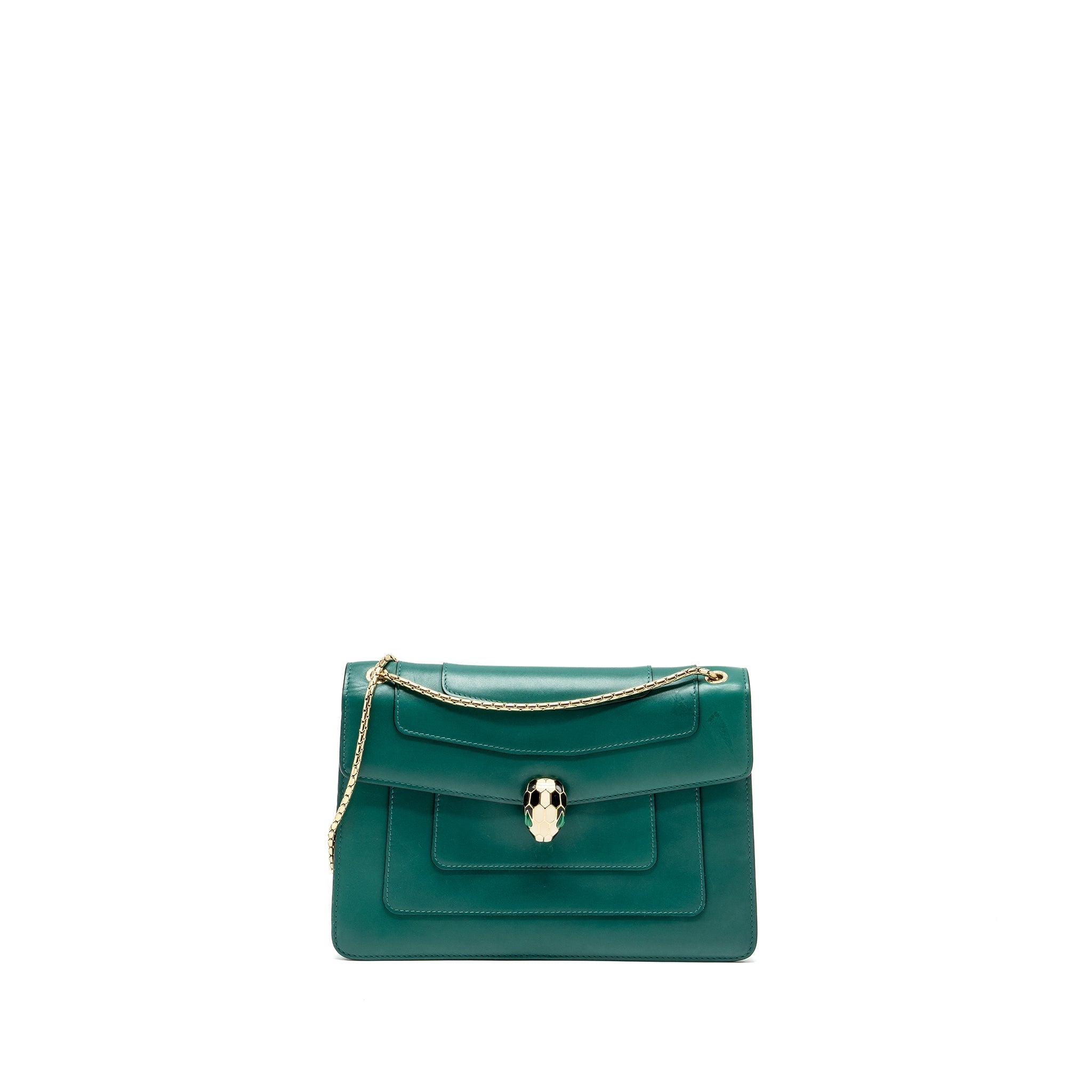BVLGARI SERPENTI FOREVER FLAP BAG CALFSKIN GREEN GHW